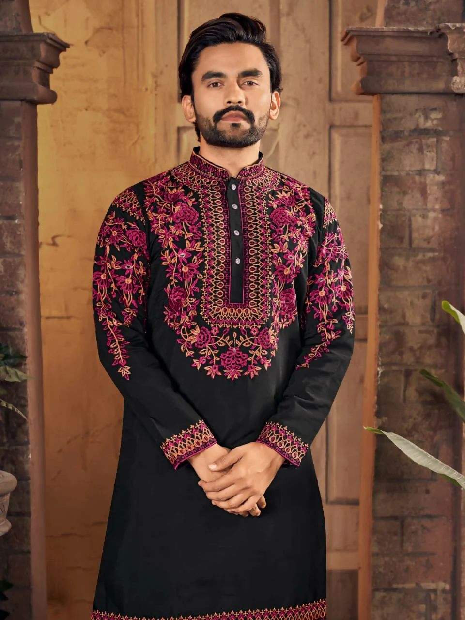 Anaita Black Multi Thread Work Silk Straight Kurta - Image 2