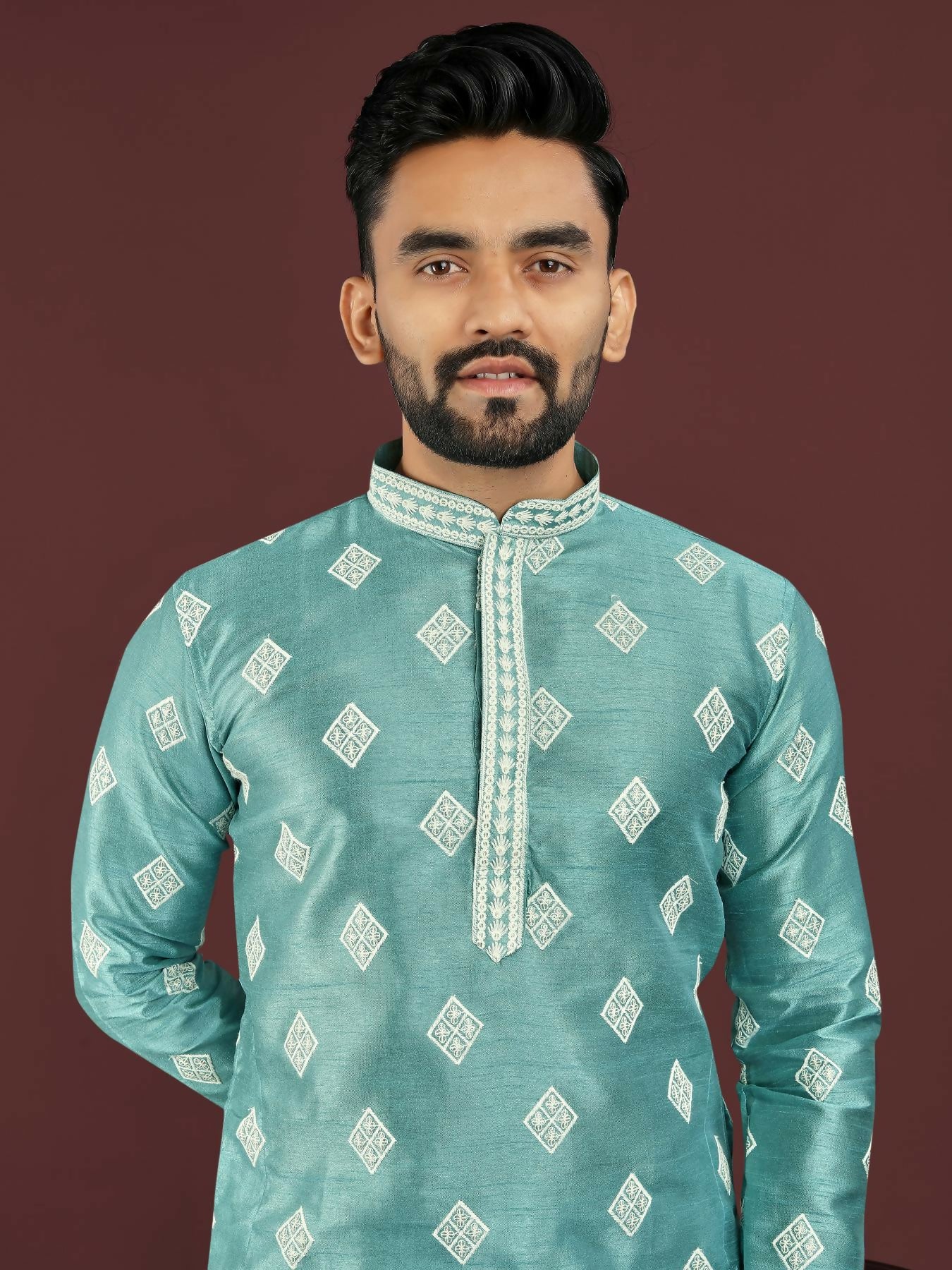 Anaita Blue Embroidered Silk Straight Kurta - Image 2