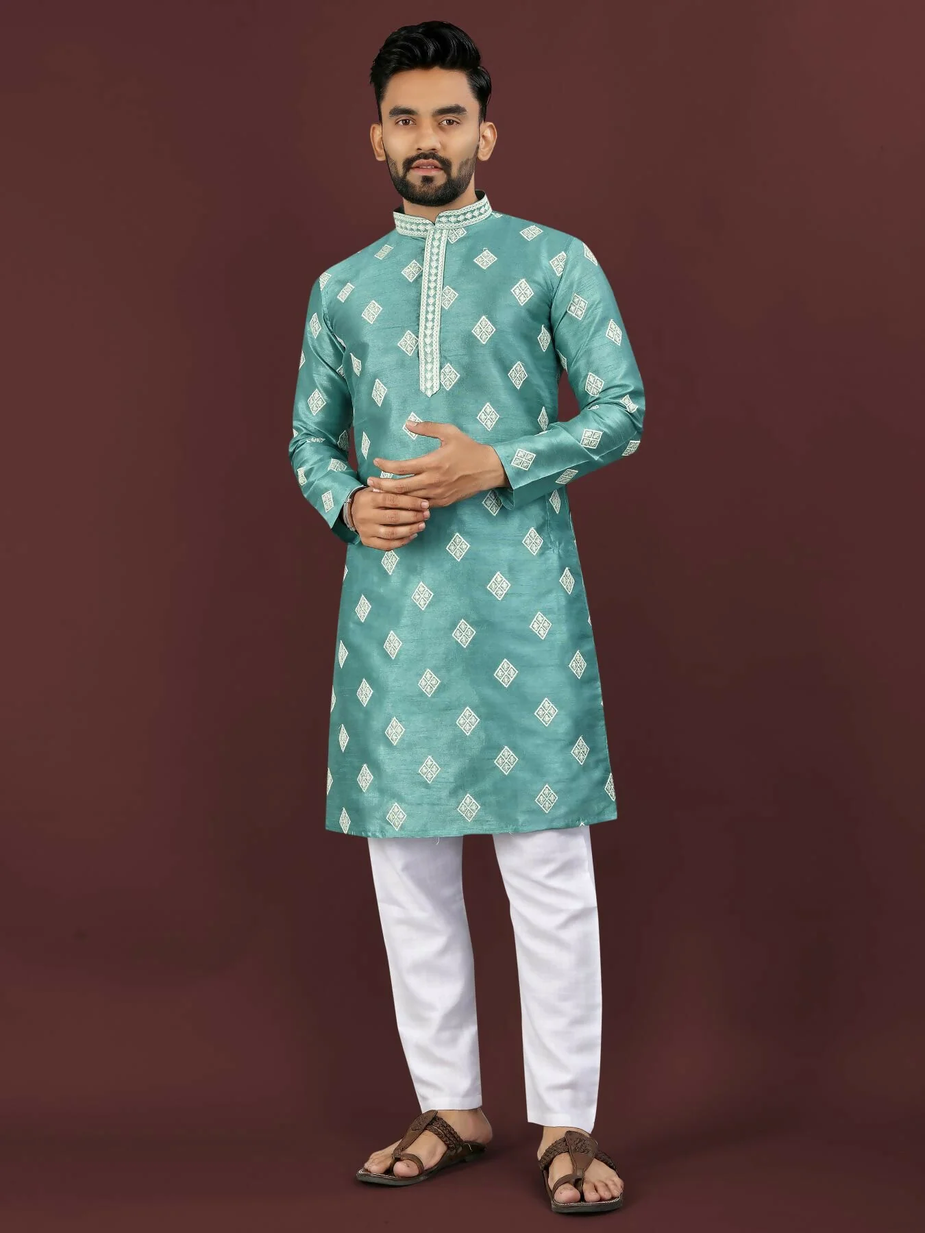 Anaita Blue Embroidered Silk Straight Kurta - Image 3