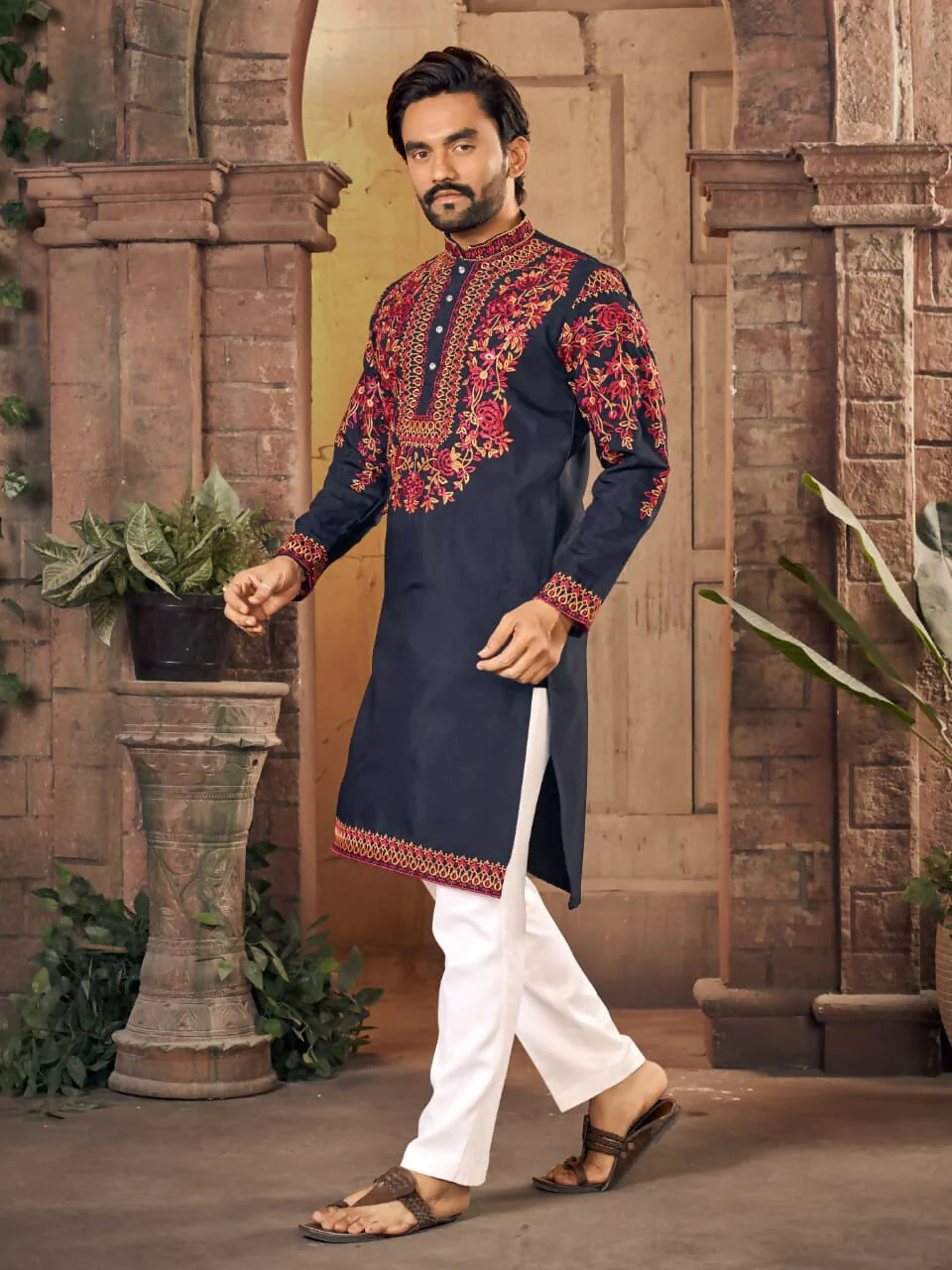 Anaita Blue Multi Thread Work Silk Straight Kurta