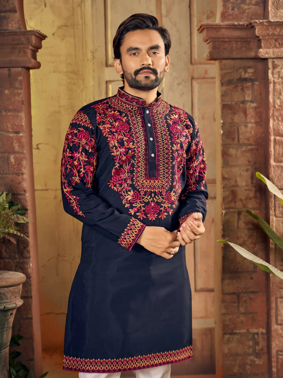 Anaita Blue Multi Thread Work Silk Straight Kurta - Image 2