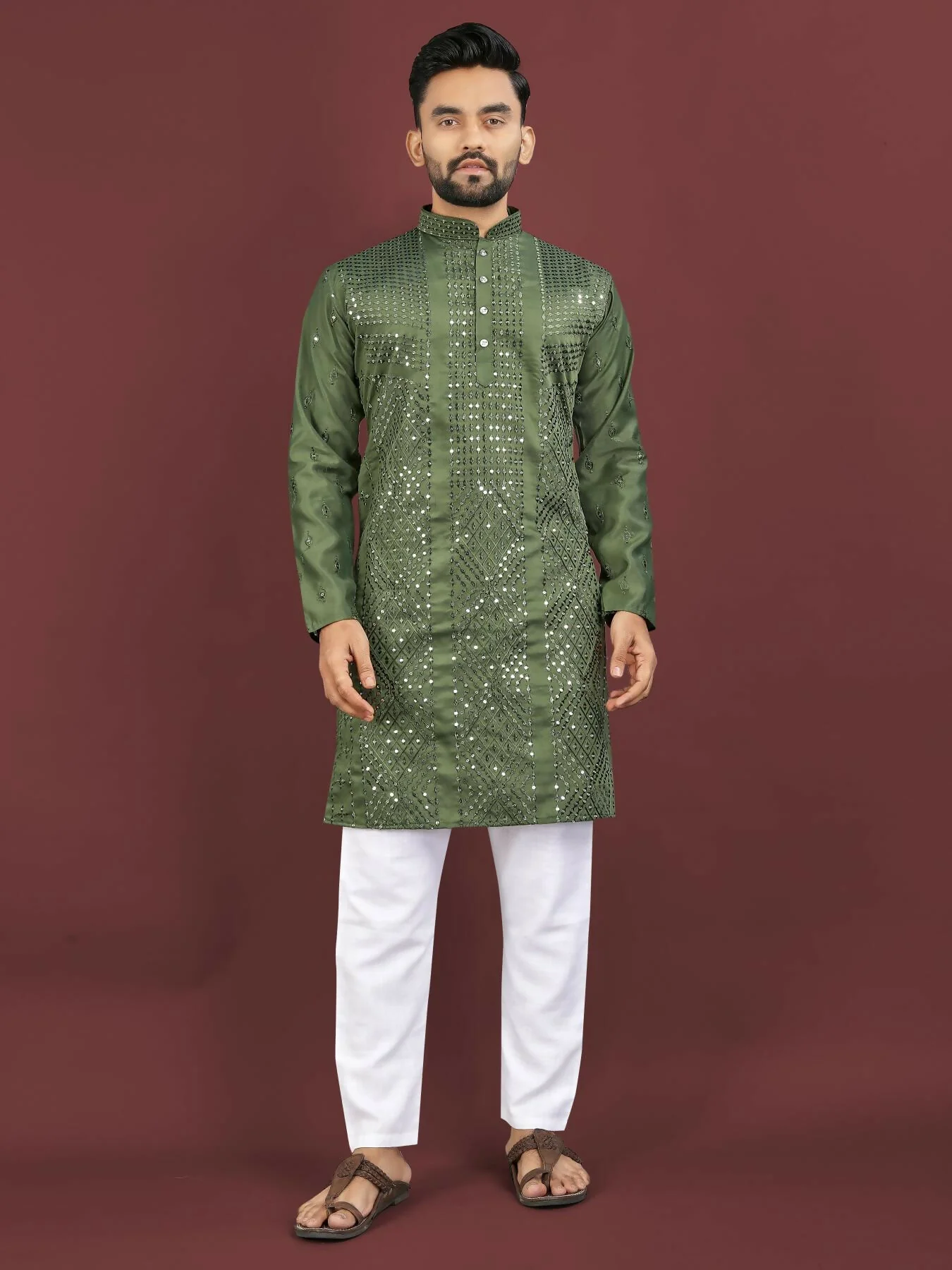 Anaita Dark Green Embroidered Silk Straight Kurta - Image 4