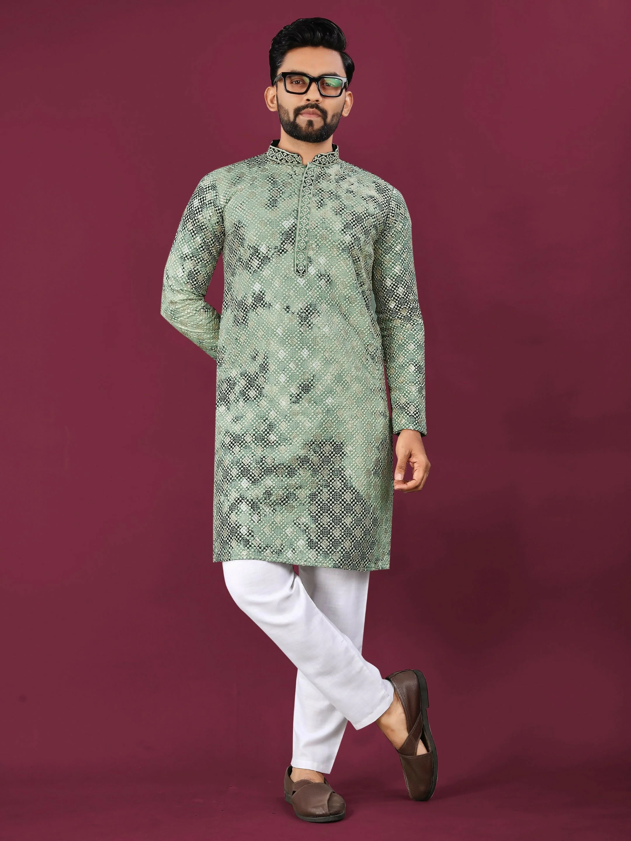Anaita Green Chikankari Work Viscose Rayon Straight Kurta