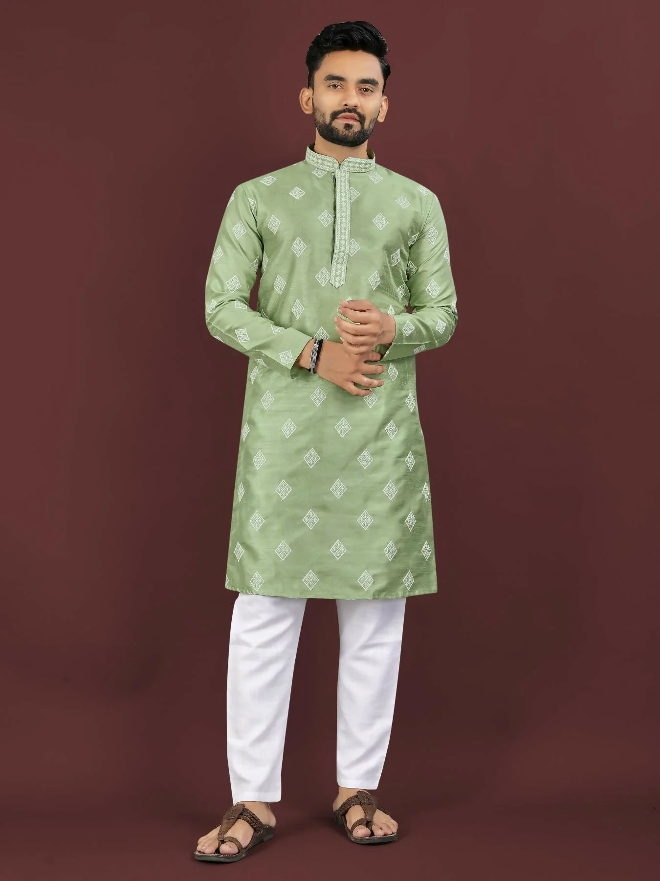 Anaita Green Embroidered Silk Straight Kurta - Image 3