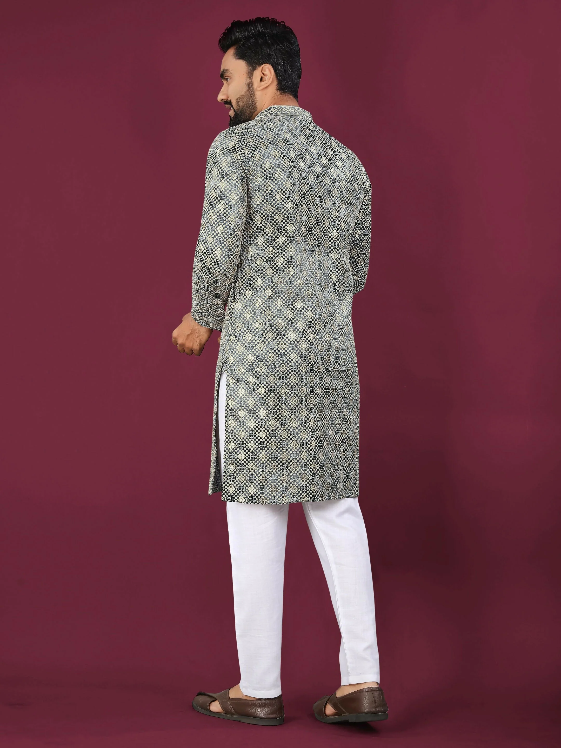 Anaita Grey Chikankari Work Viscose Rayon Straight Kurta - Image 3