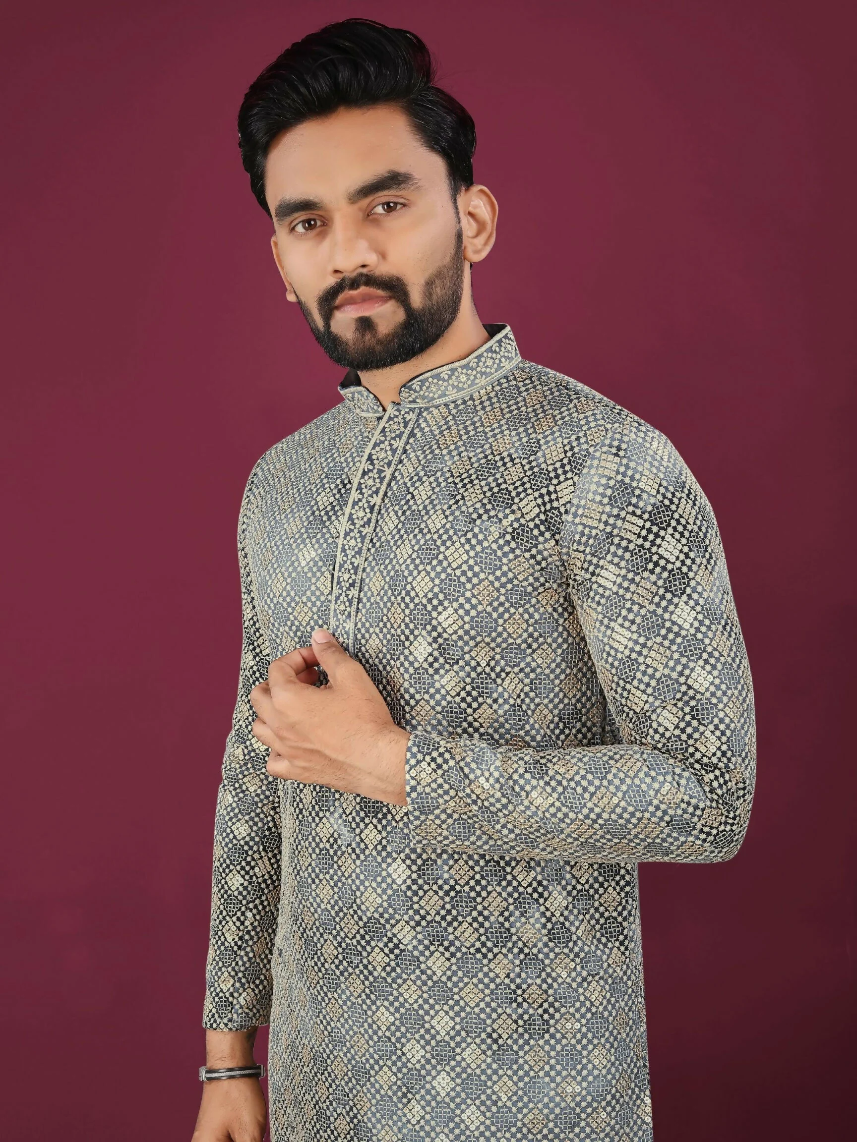Anaita Grey Chikankari Work Viscose Rayon Straight Kurta - Image 4