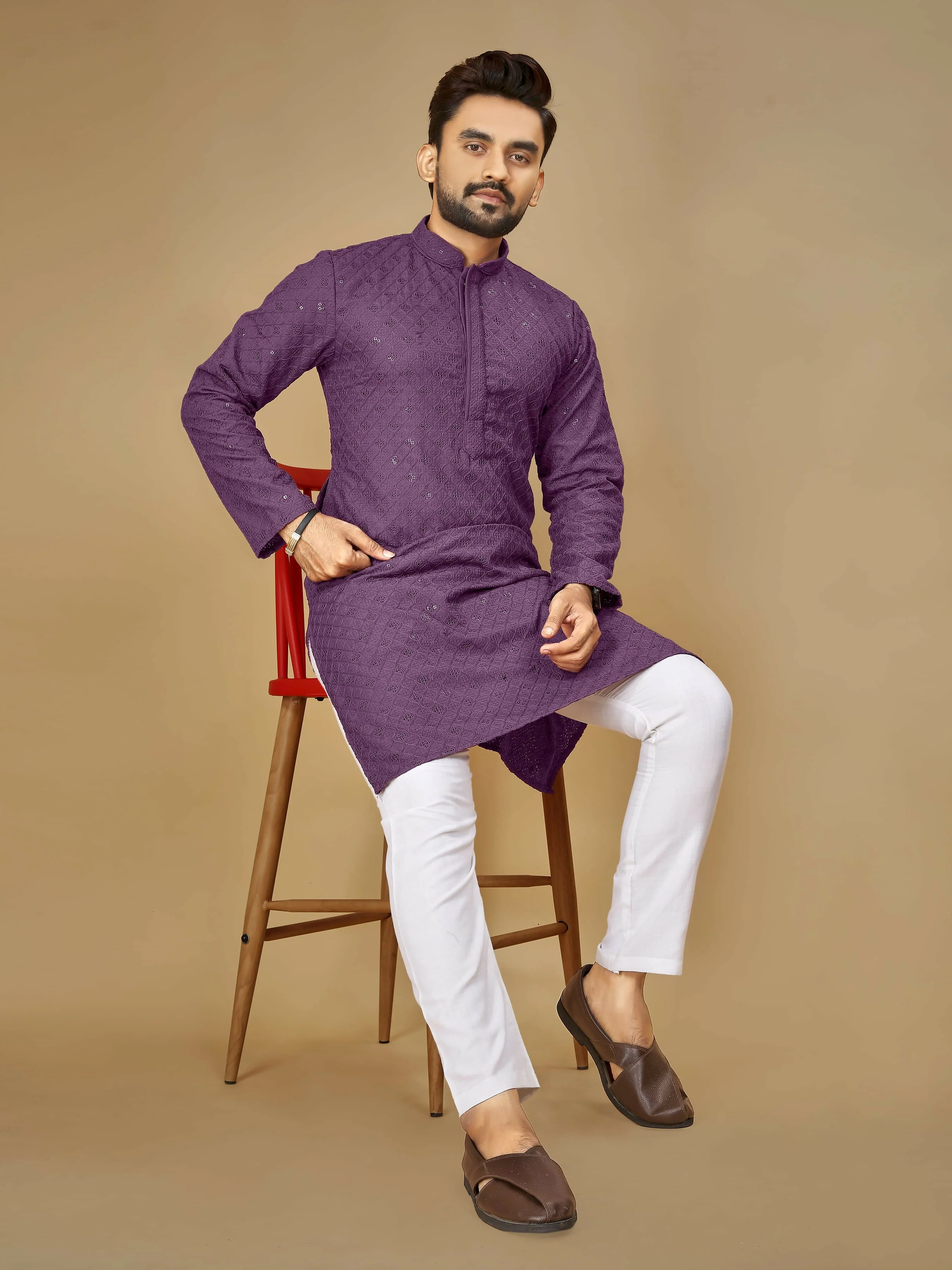 Anaita Lavender Embroidered Rayon Straight Kurta - Image 3