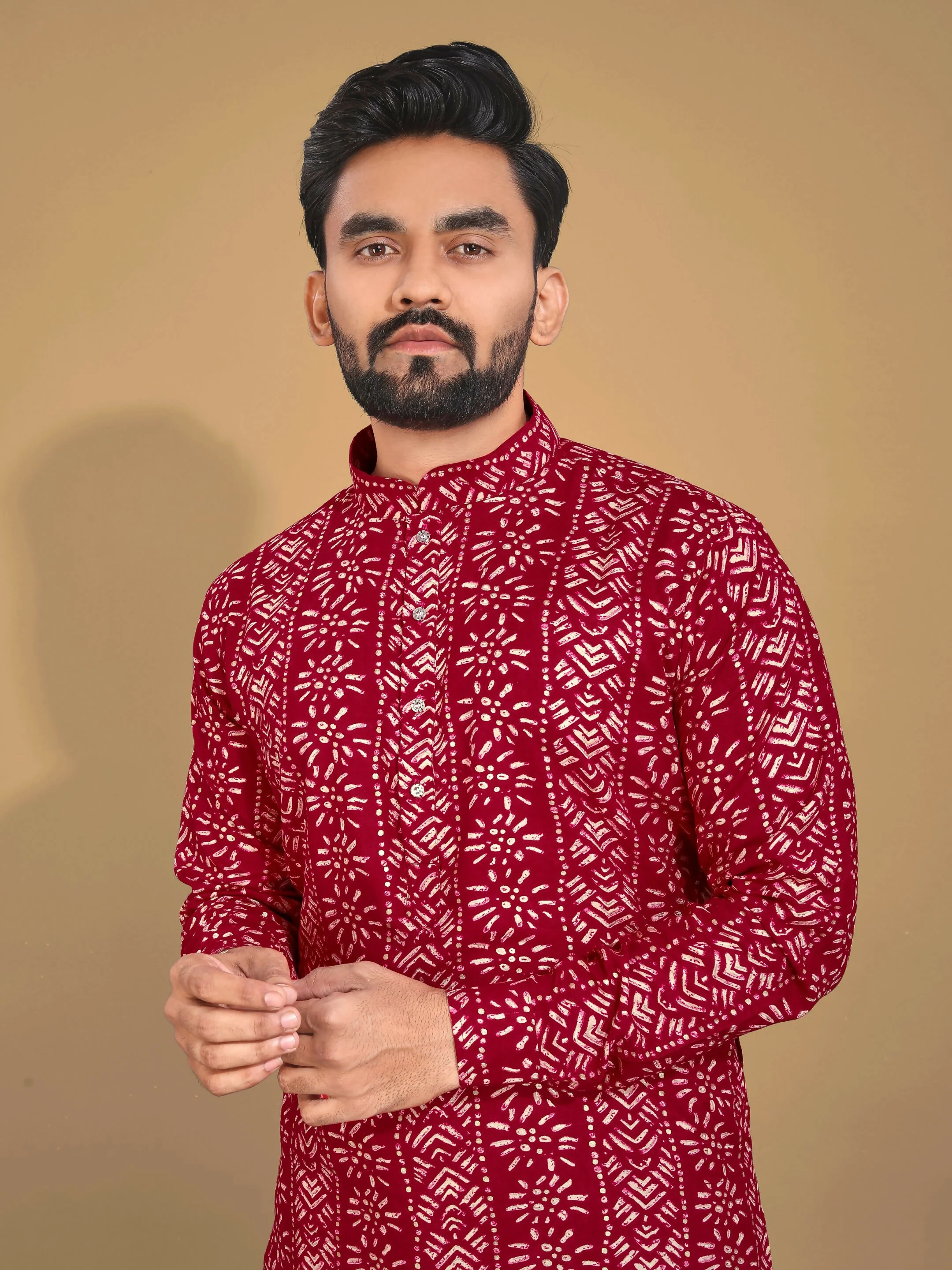 Anaita Maroon Printed Cotton Straight Kurta - Image 2