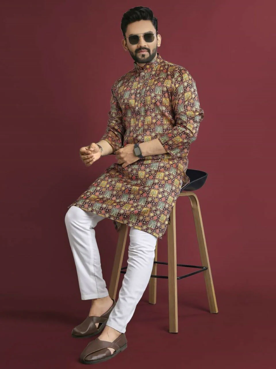 Anaita Multicolour Printed Pure Silk Straight Kurta - Image 3
