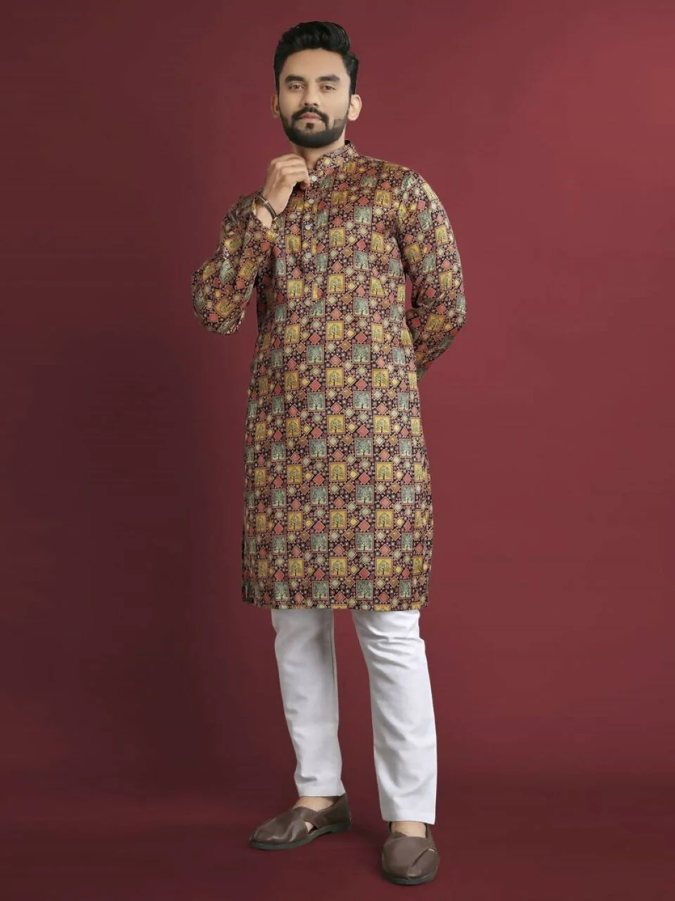 Anaita Multicolour Printed Pure Silk Straight Kurta - Image 4