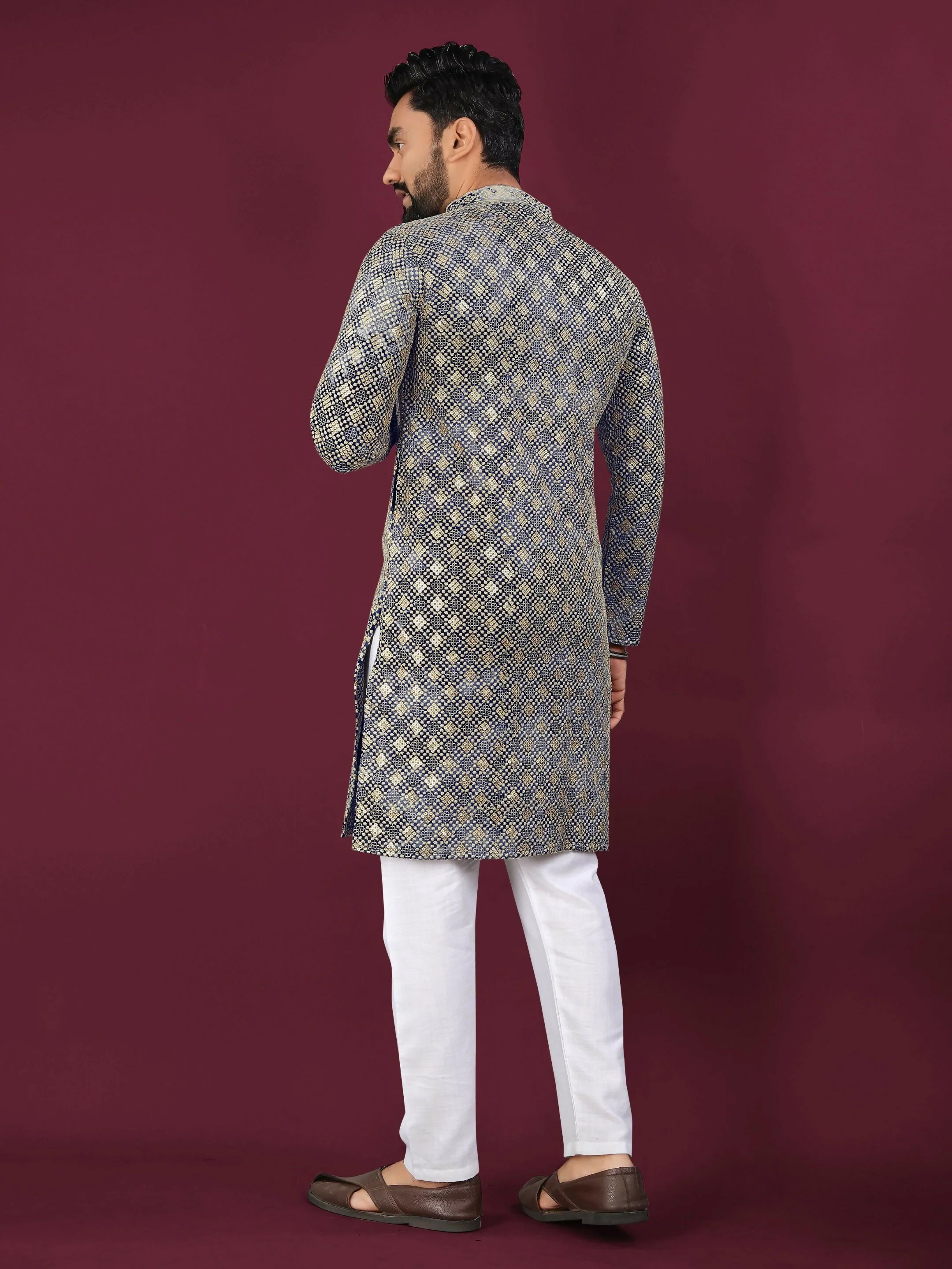 Anaita Navy Chikankari Work Viscose Rayon Straight Kurta - Image 3