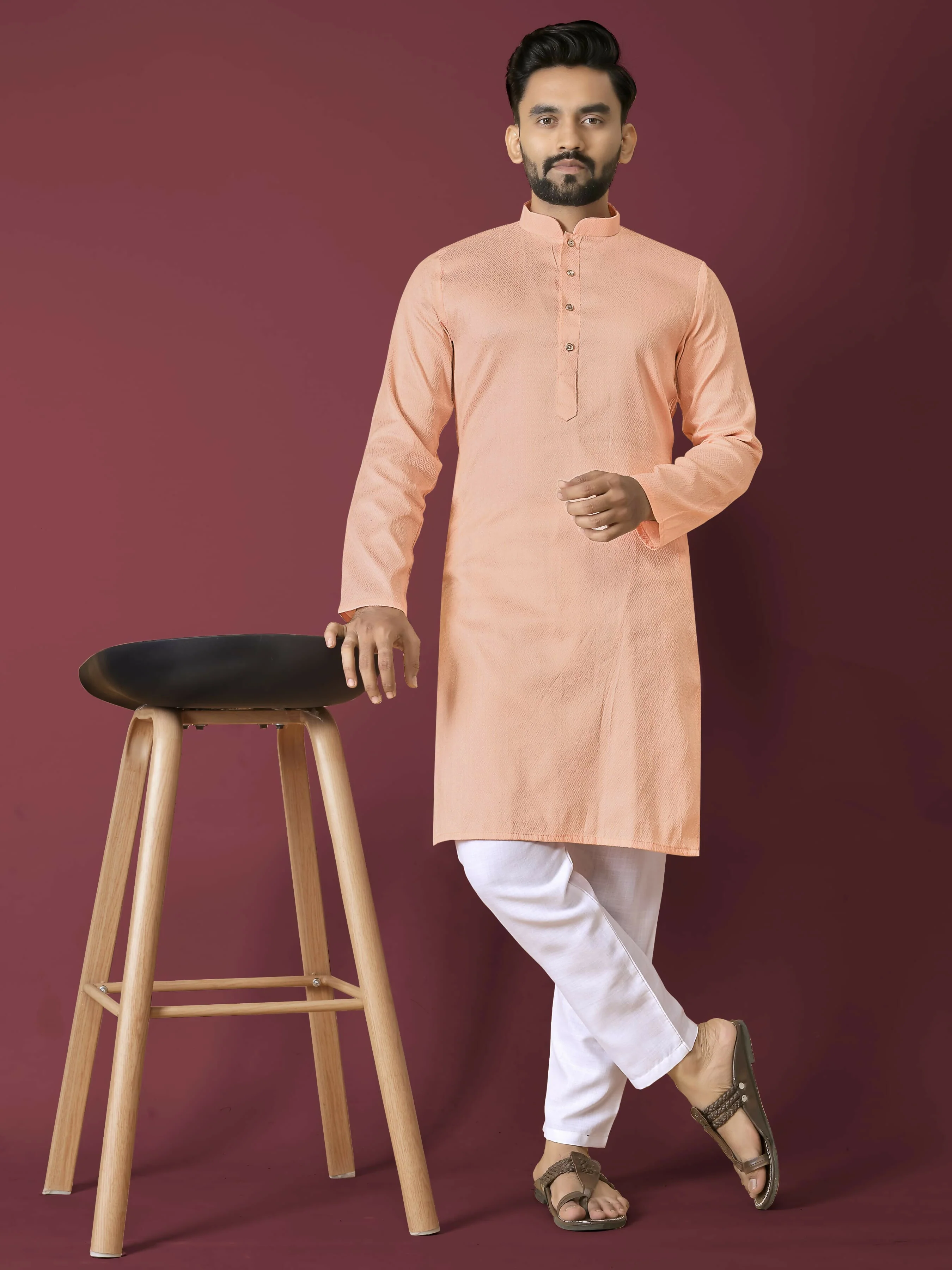 Anaita Orange Solid Soft Jacquard Silk Straight Kurta - Image 3