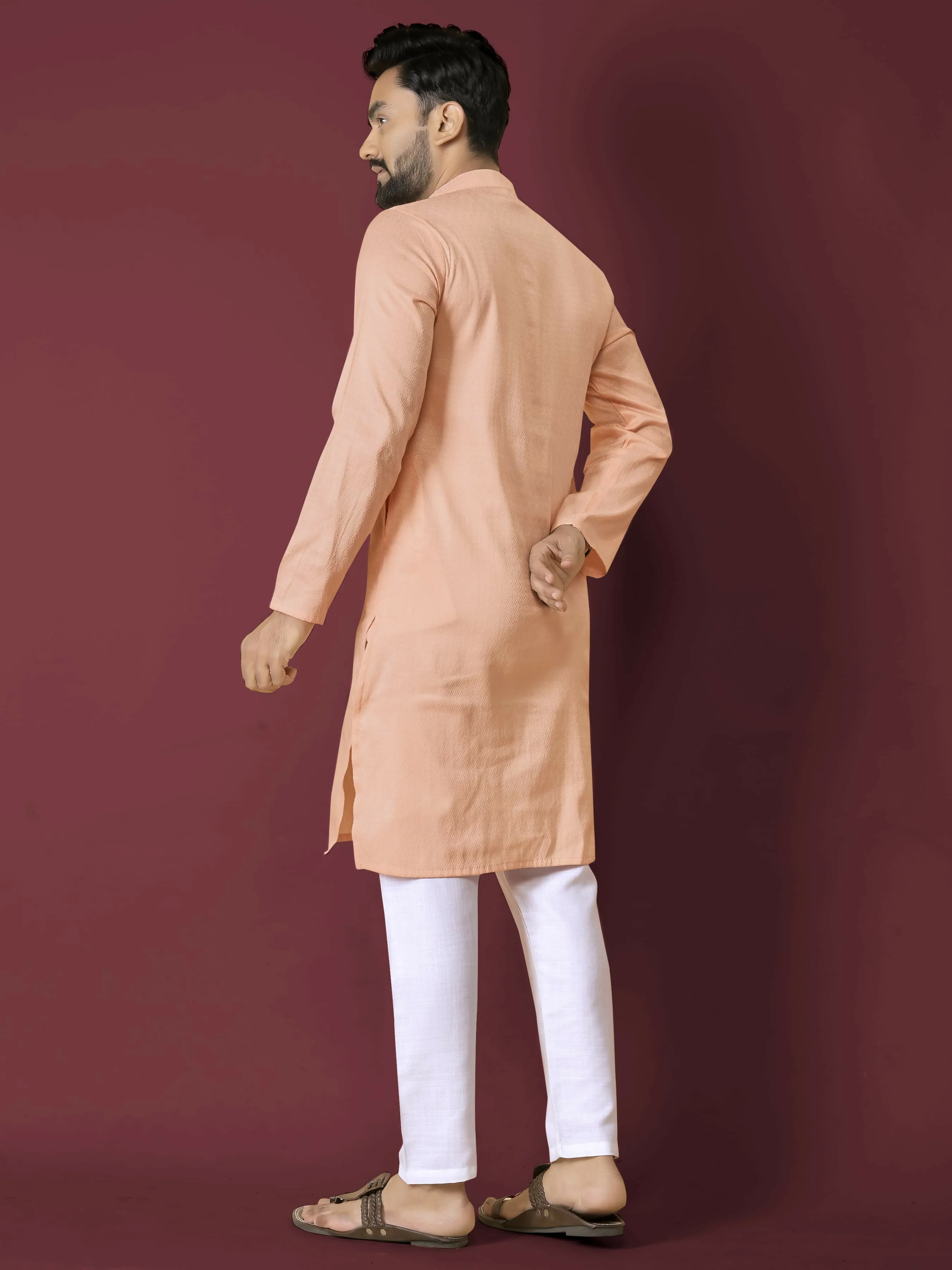 Anaita Orange Solid Soft Jacquard Silk Straight Kurta - Image 4