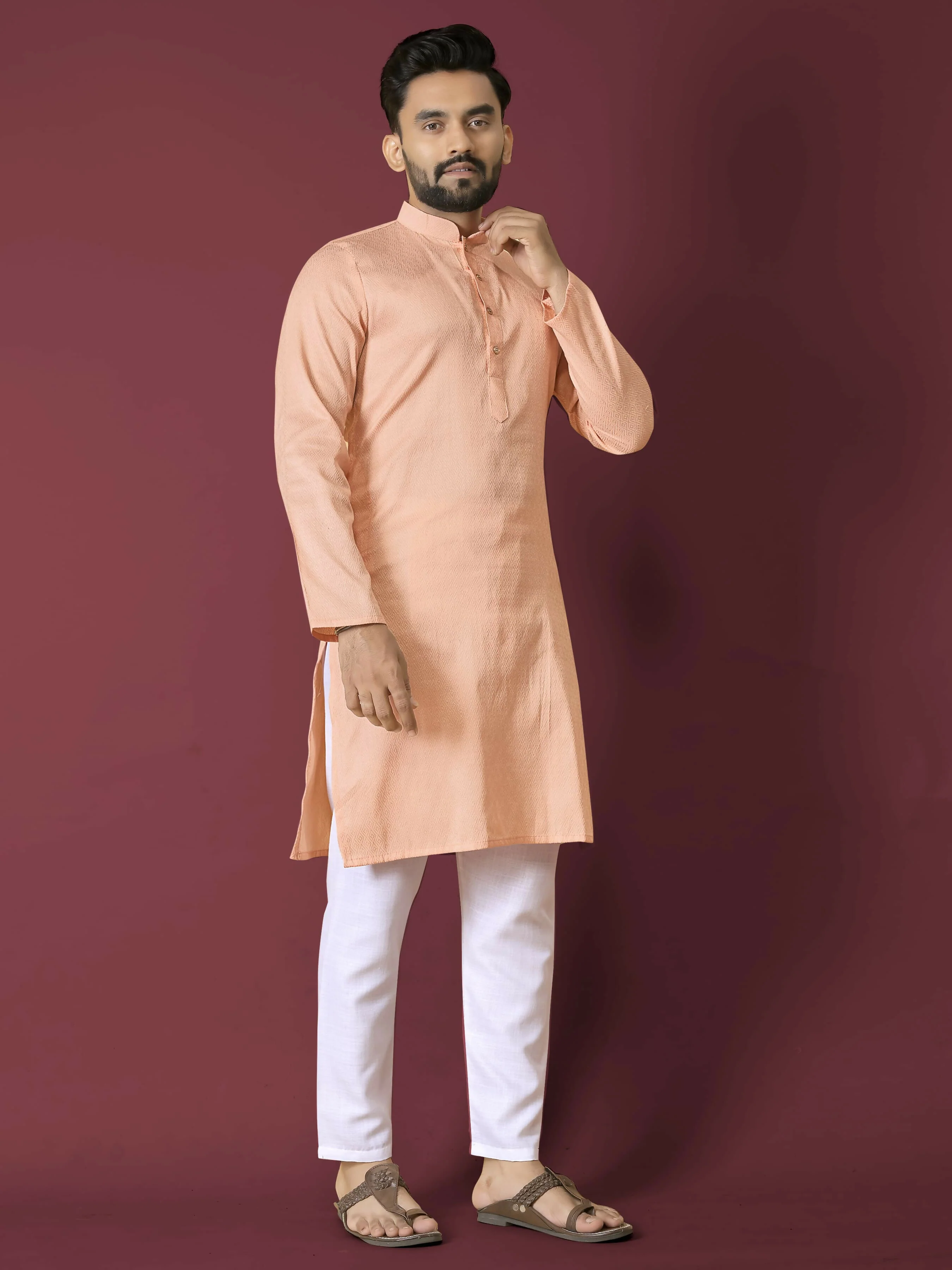 Anaita Orange Solid Soft Jacquard Silk Straight Kurta - Image 5