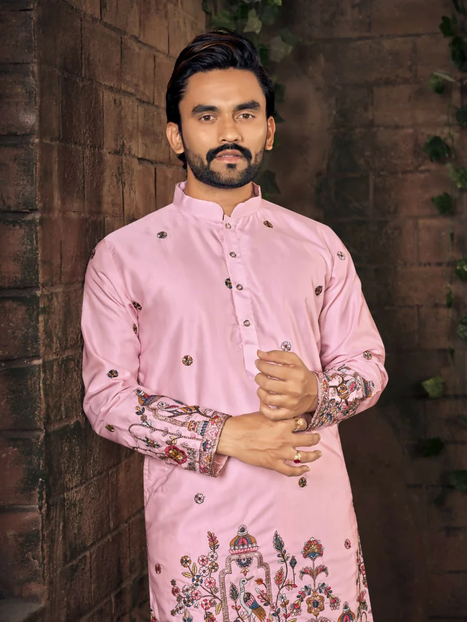Anaita Pink Multi Thread Work Silk Straight Kurta - Image 2