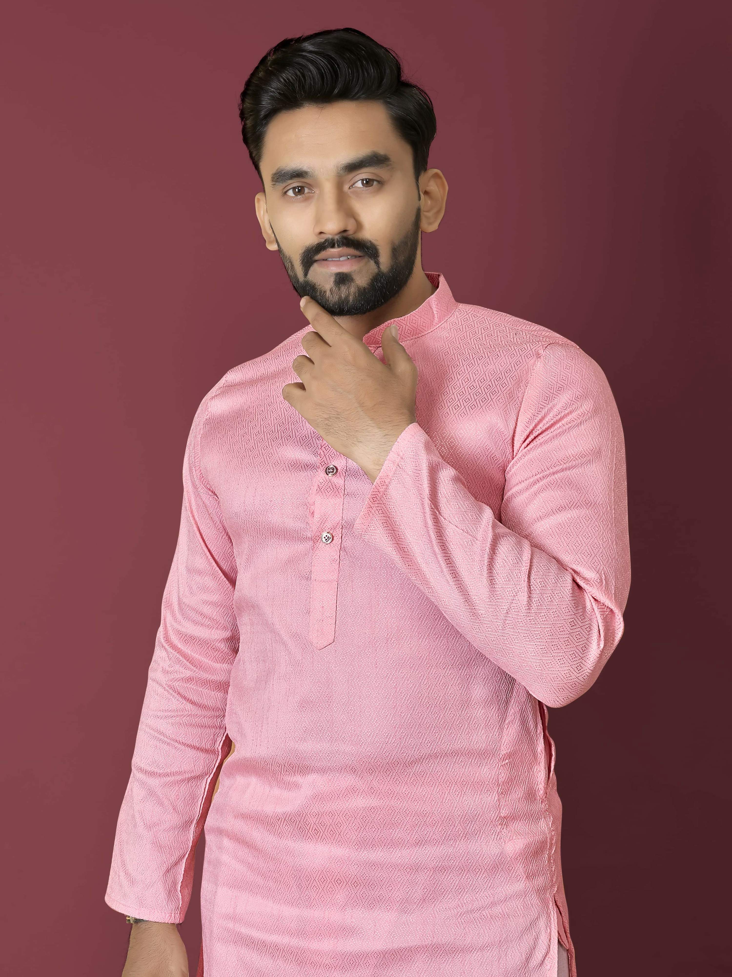Anaita Pink Solid Soft Jacquard Silk Straight Kurta - Image 2