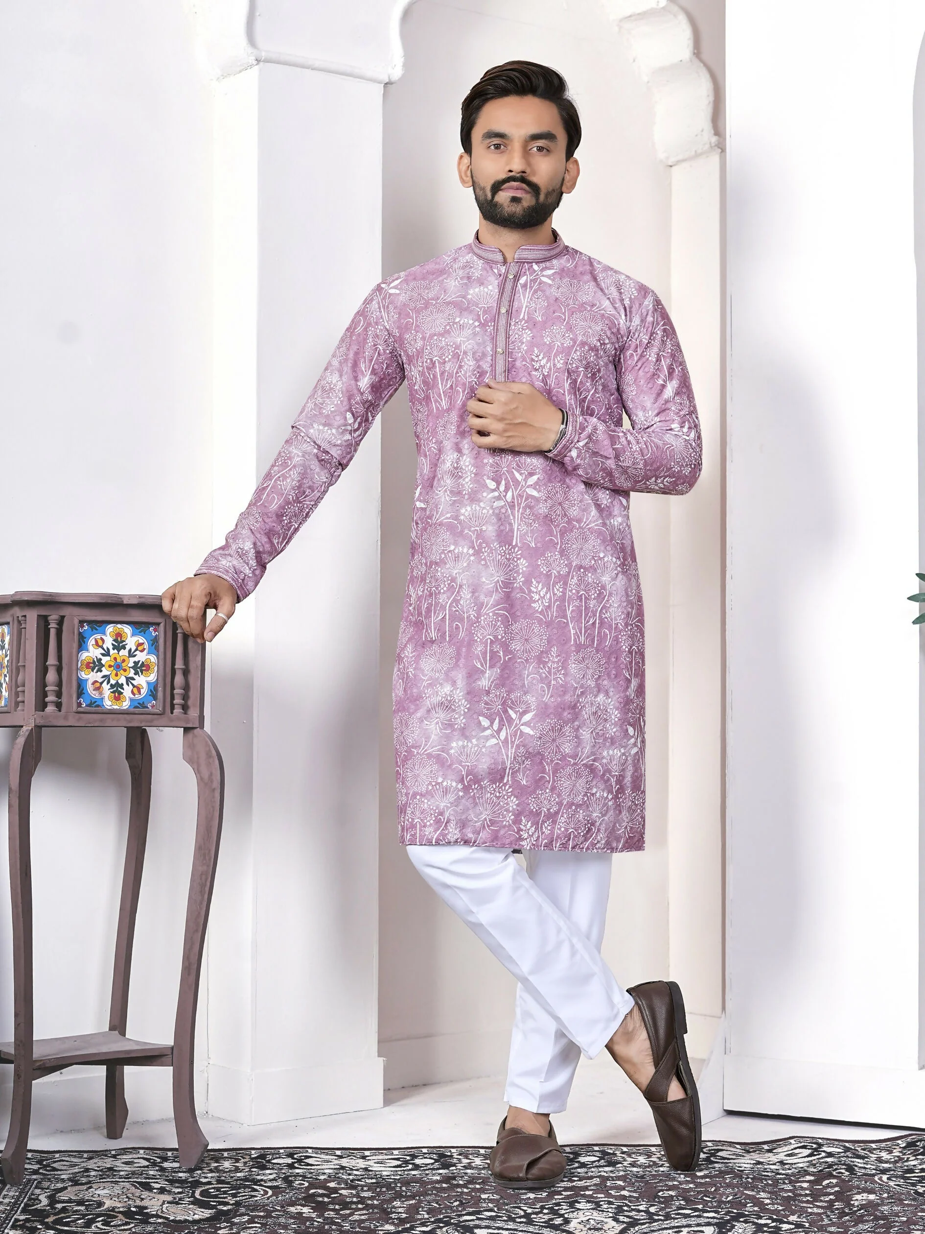Anaita Purple Digital Printed Work Cotton Straight Kurta