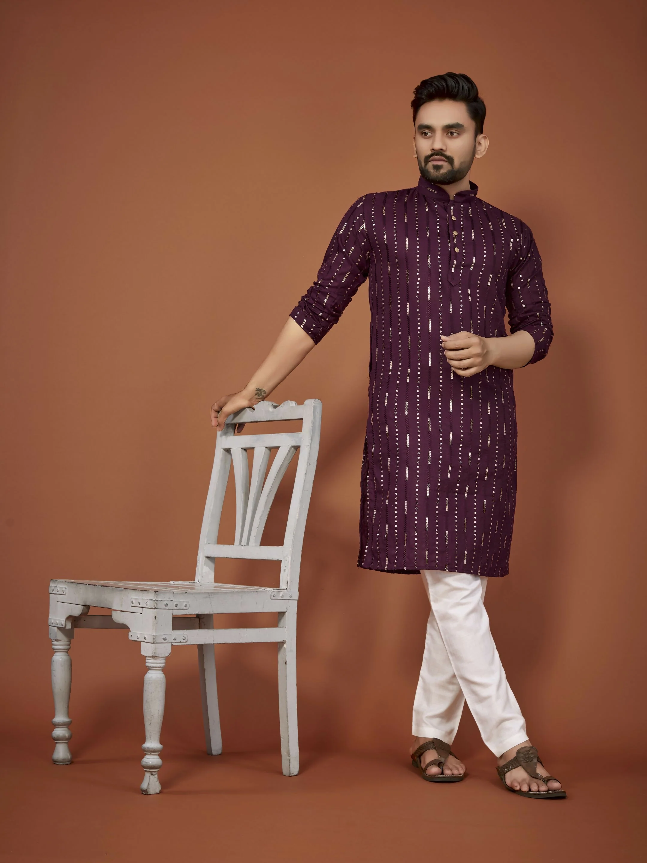 Anaita Purple Embroidered Cotton Straight Kurta