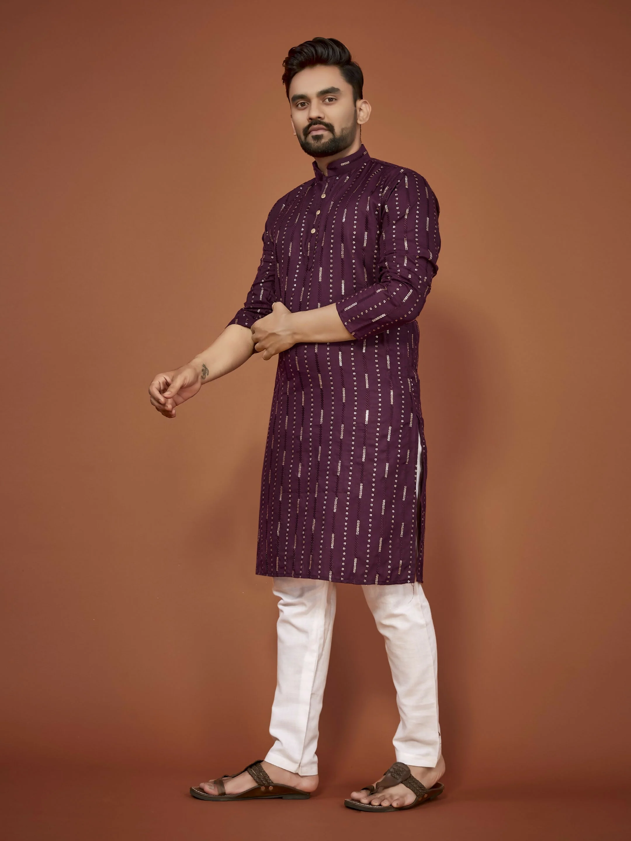 Anaita Purple Embroidered Cotton Straight Kurta - Image 2
