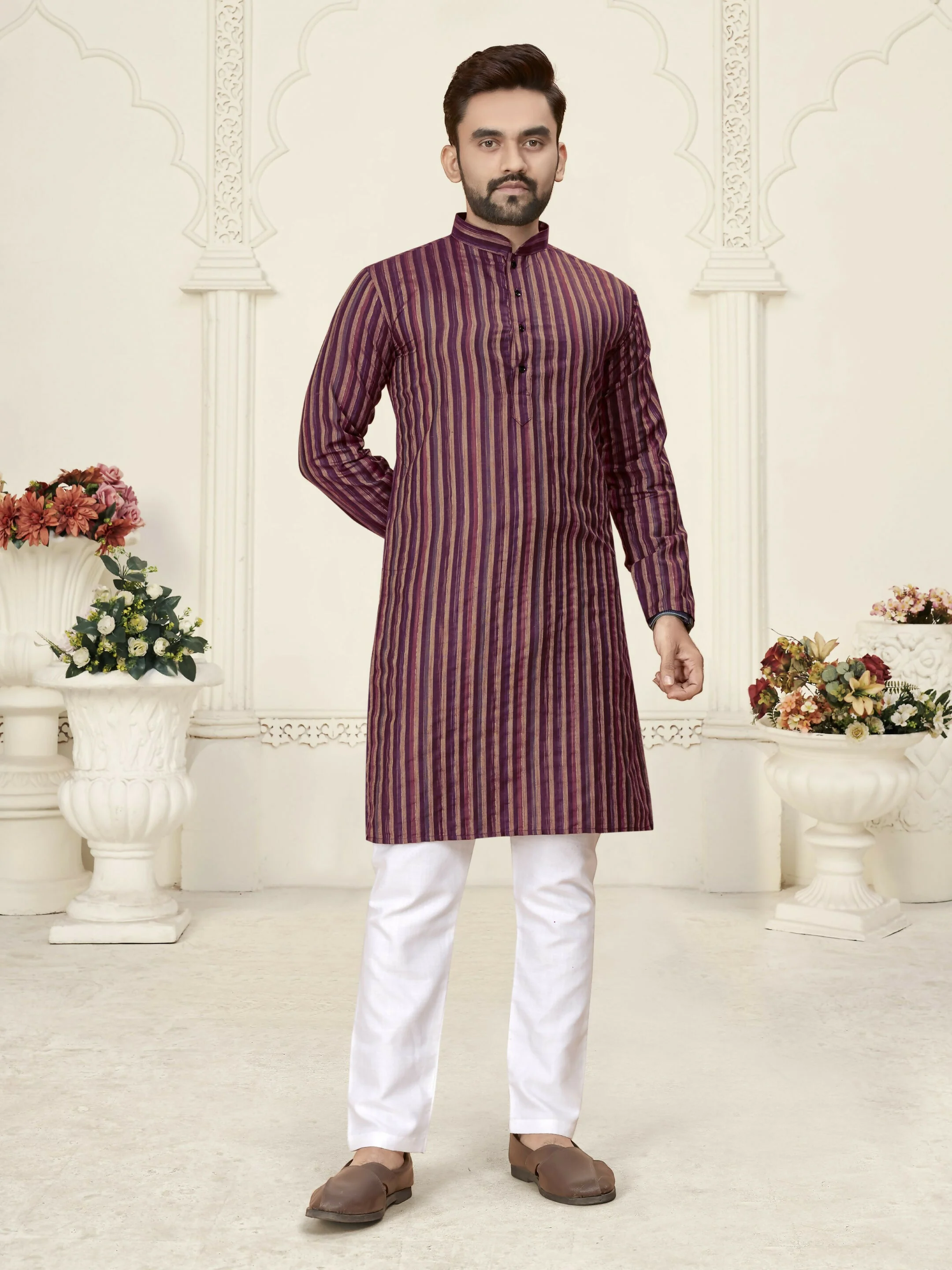 Anaita Purple Jacquard Linen Cotton Straight Kurta
