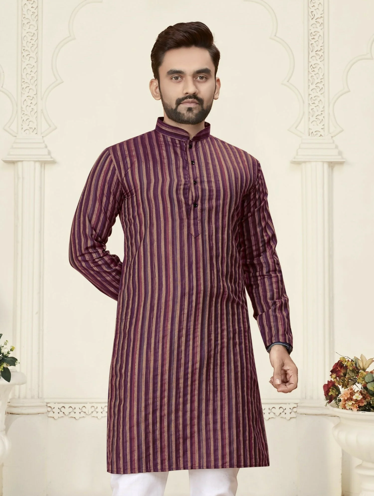 Anaita Purple Jacquard Linen Cotton Straight Kurta - Image 2