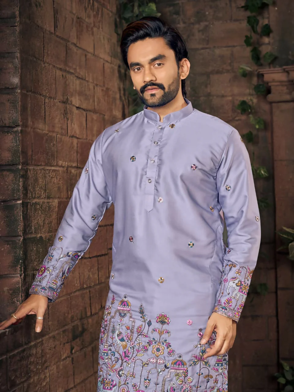 Anaita Purple Multi Thread Work Silk Straight Kurta - Image 2