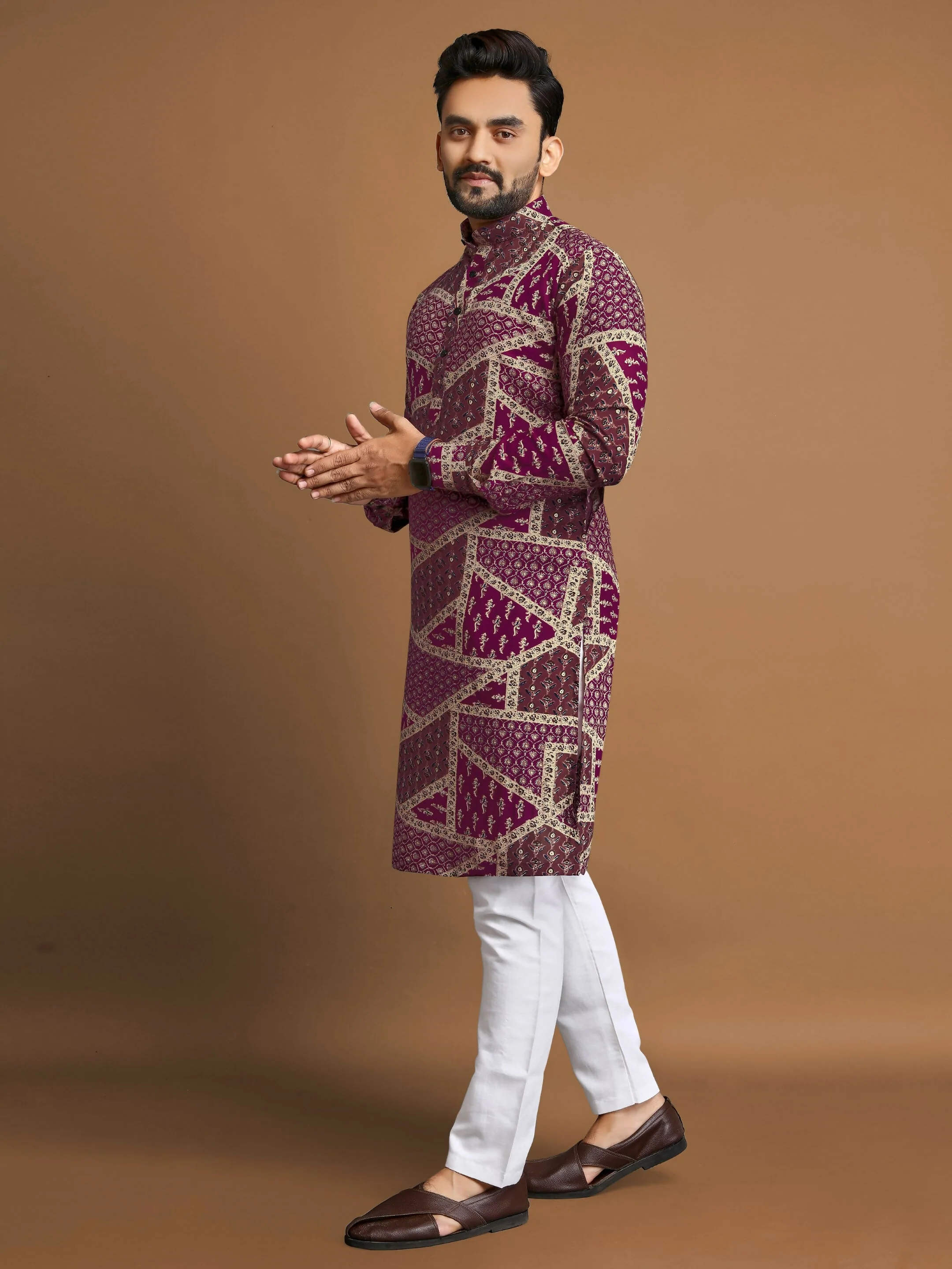 Anaita Purple Printed Cotton Straight Kurta - Image 3