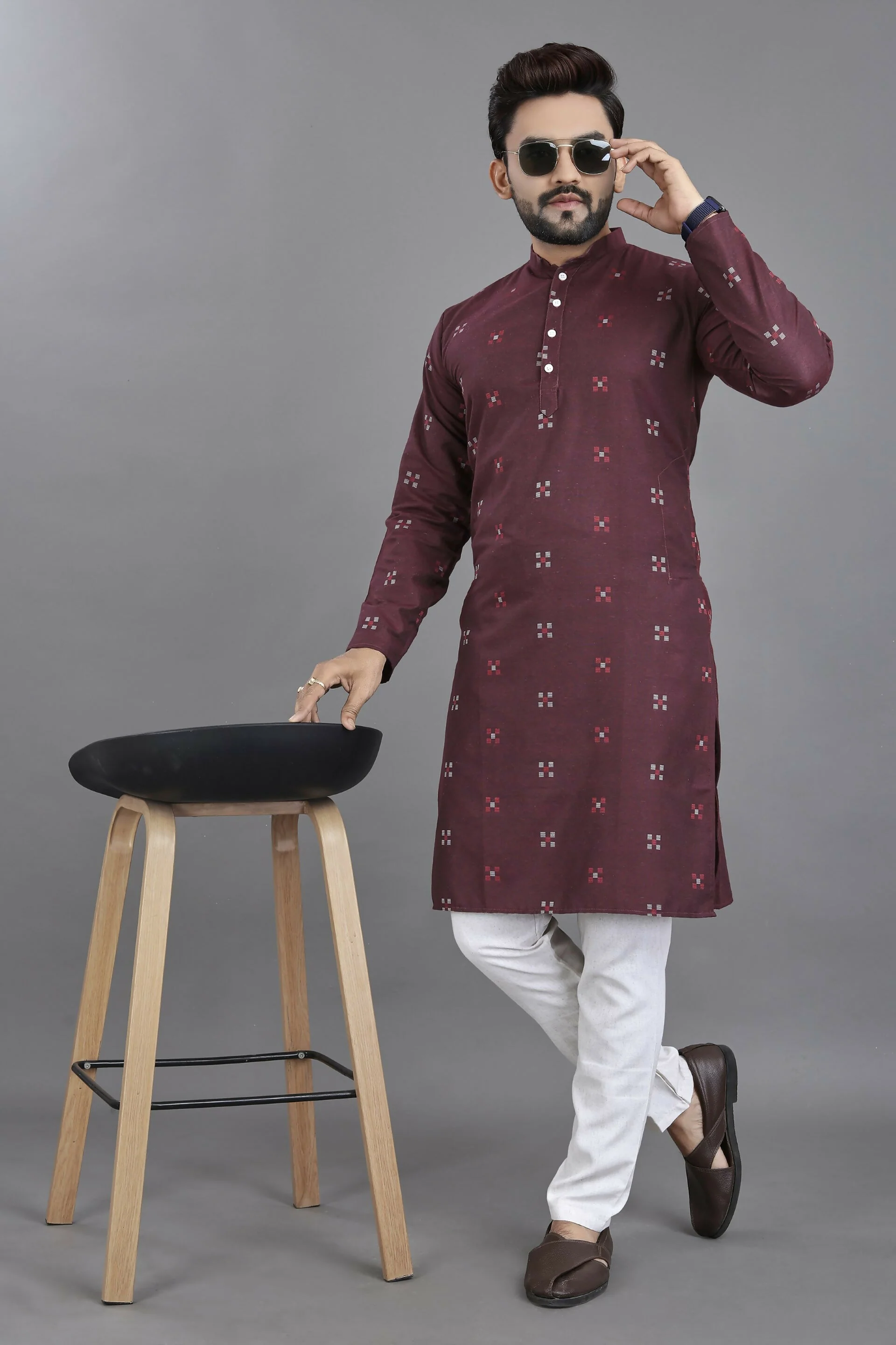 Anaita Purple Weaving Linen Cotton Straight Kurta