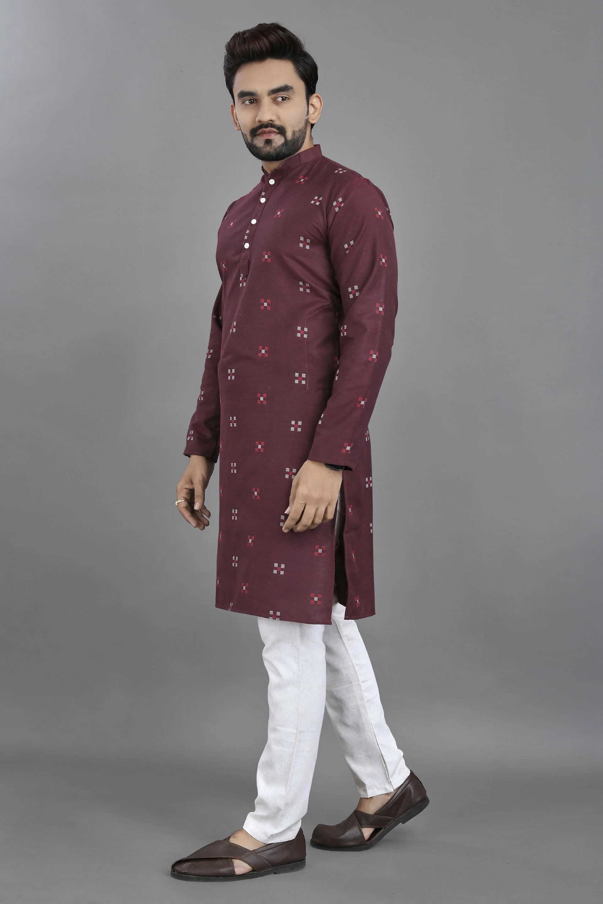 Anaita Purple Weaving Linen Cotton Straight Kurta - Image 2
