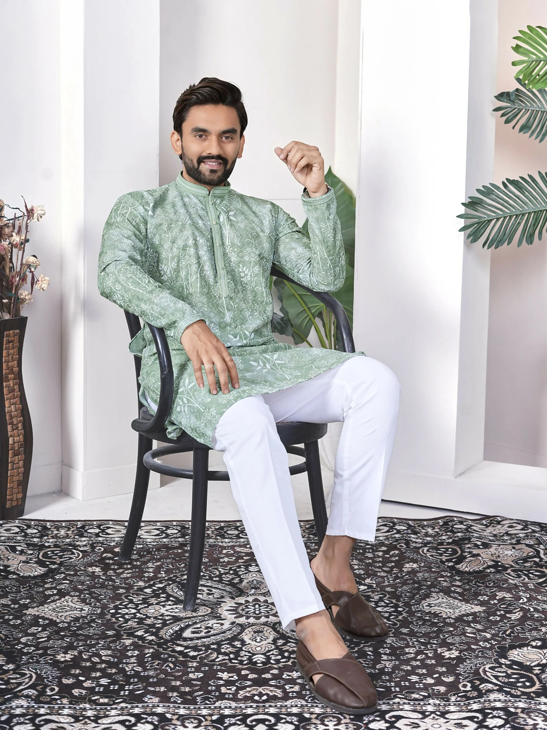 Anaita Sea Green Digital Printed Work Cotton Straight Kurta - Image 2