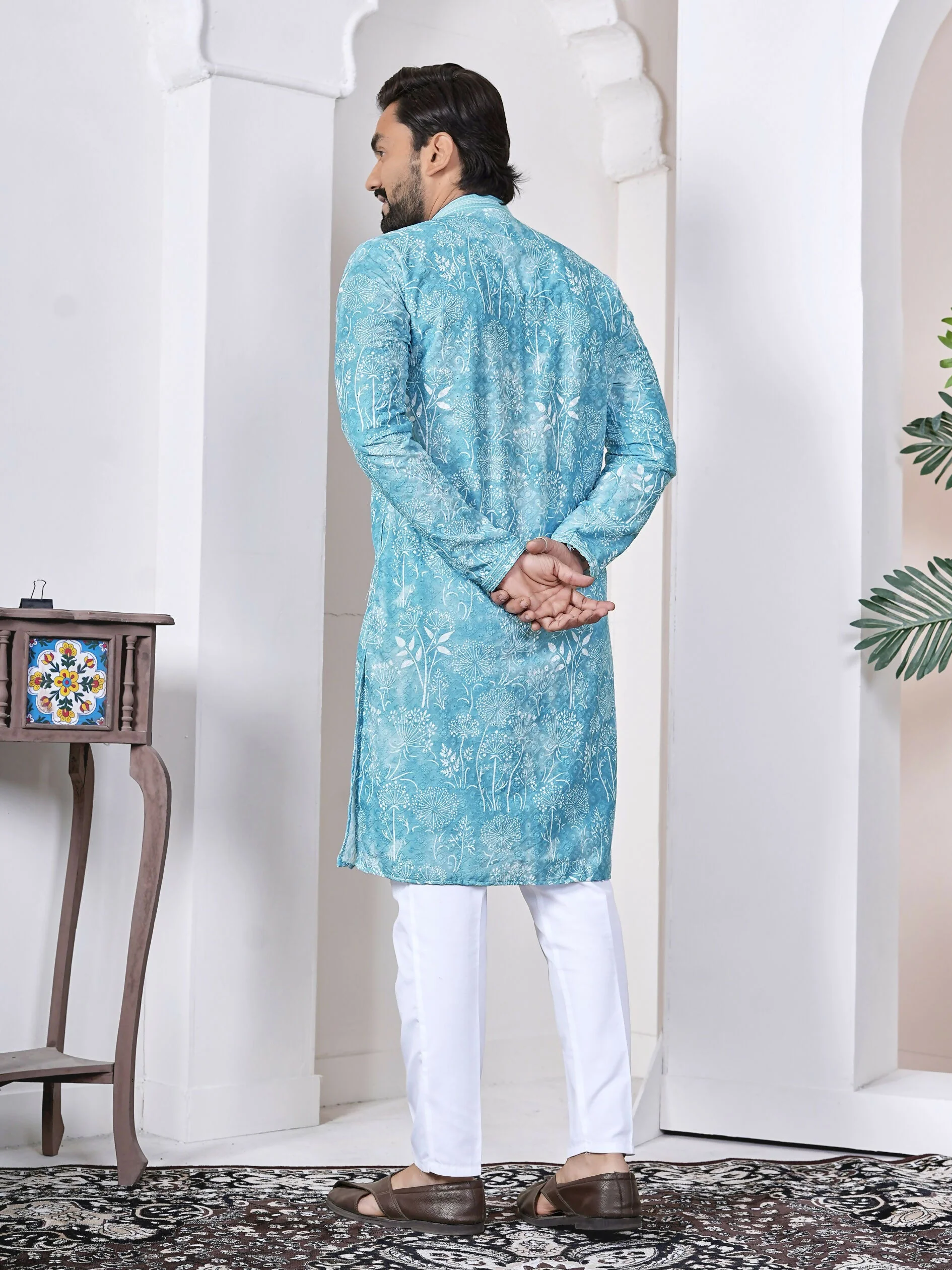 Anaita Sky Blue Digital Printed Work Cotton Straight Kurta - Image 2