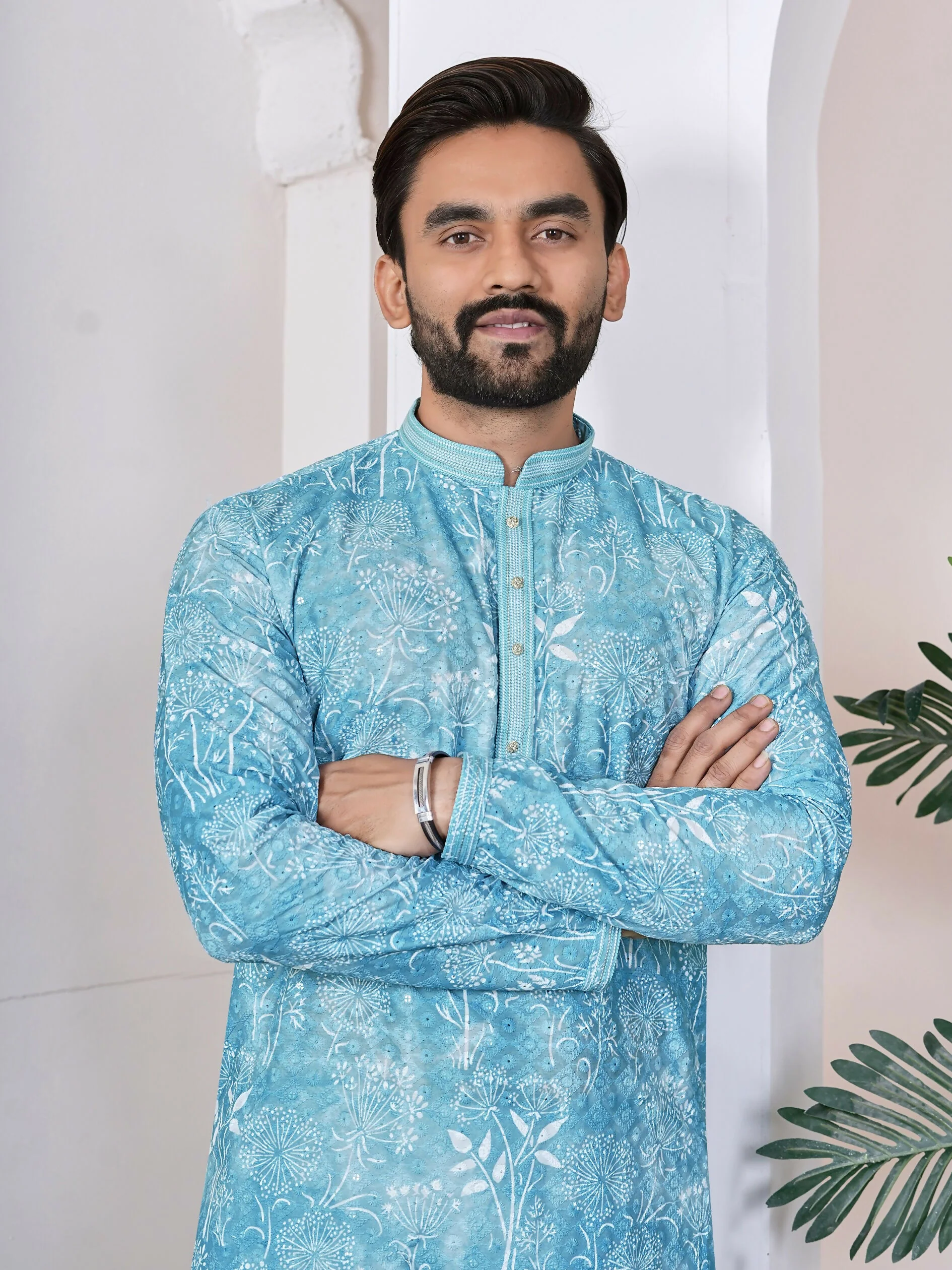 Anaita Sky Blue Digital Printed Work Cotton Straight Kurta - Image 4
