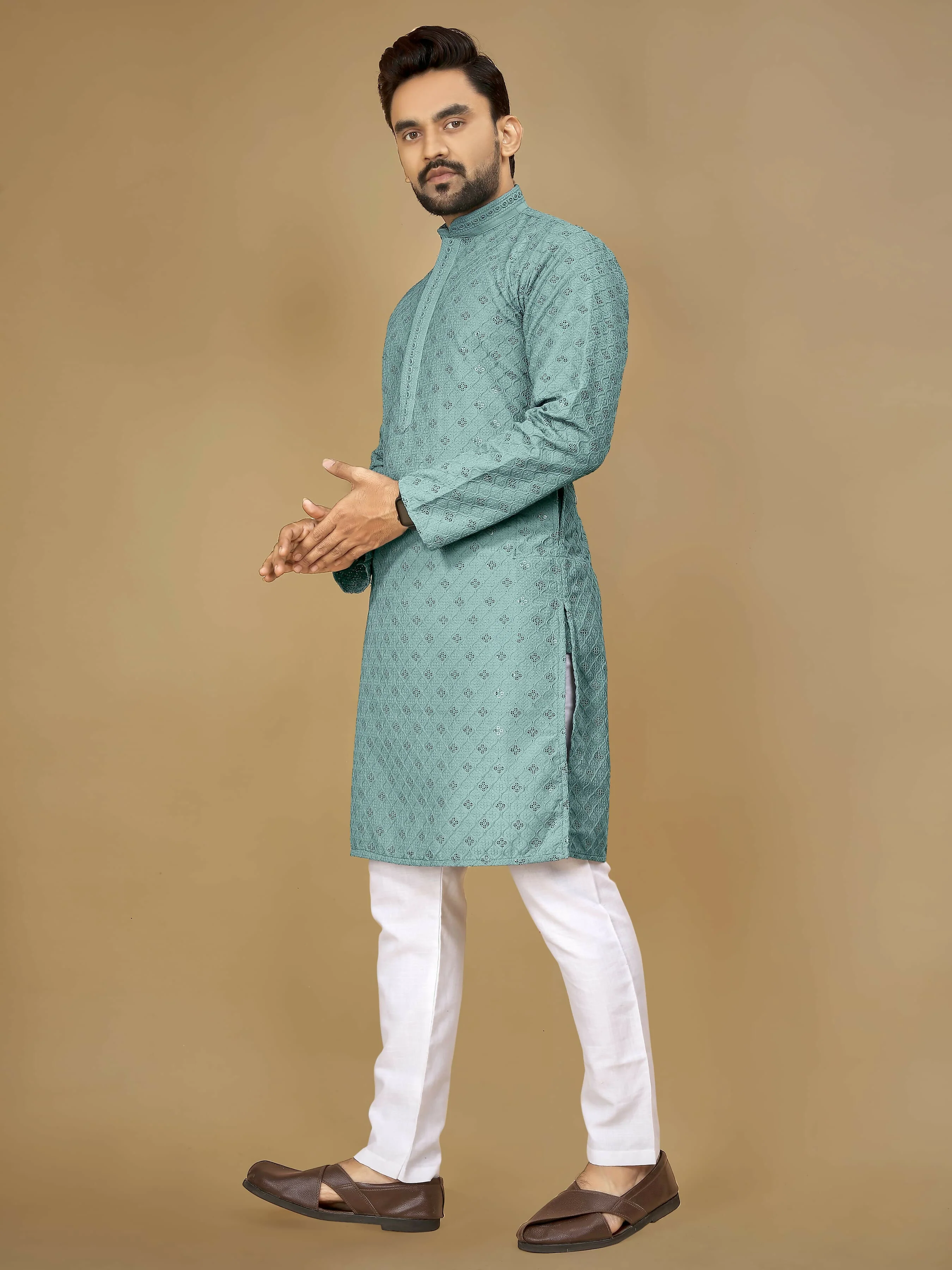 Anaita Sky_Blue Embroidered Rayon Straight Kurta - Image 3