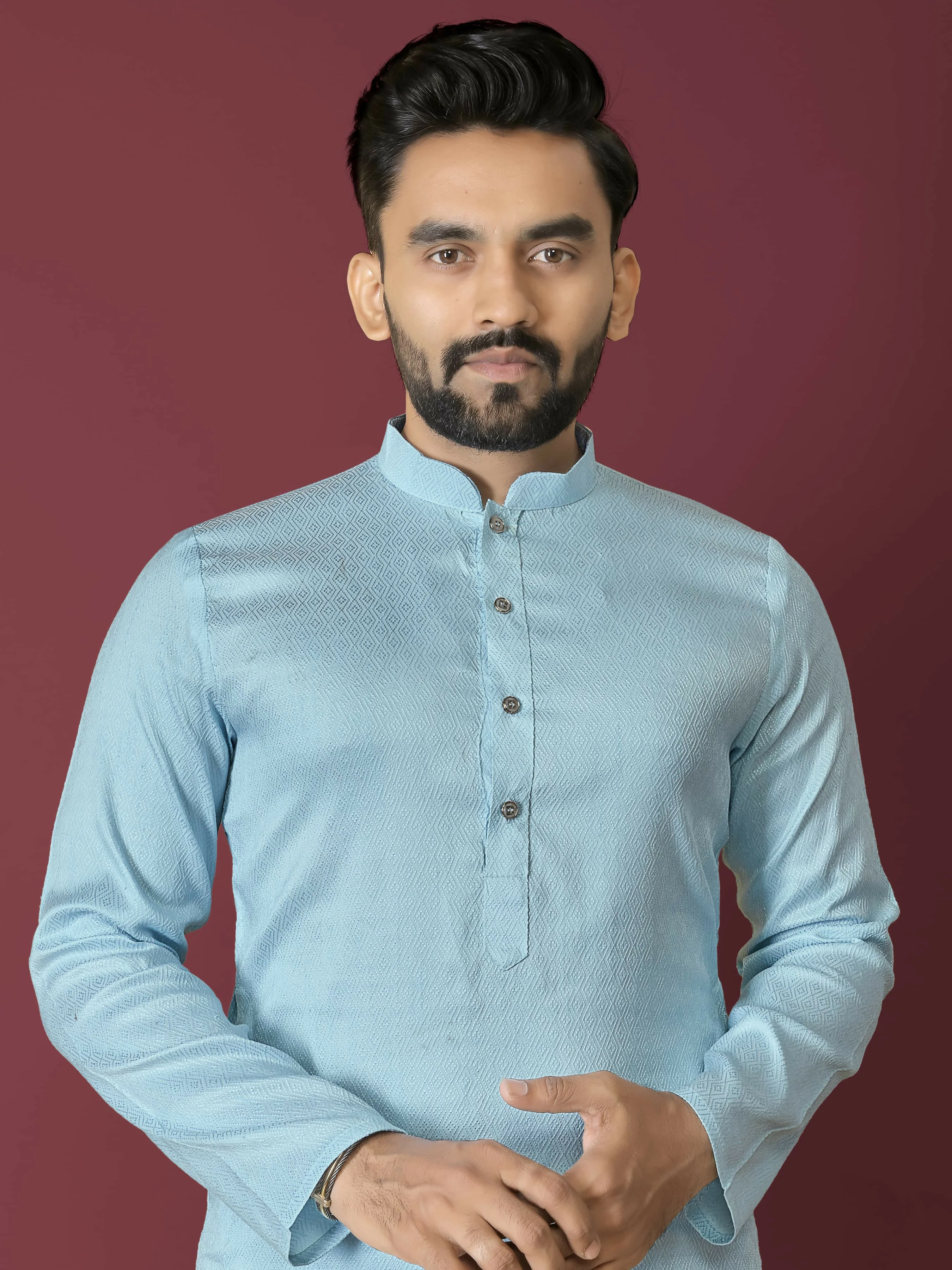 Anaita Sky Blue Solid Soft Jacquard Silk Straight Kurta - Image 2