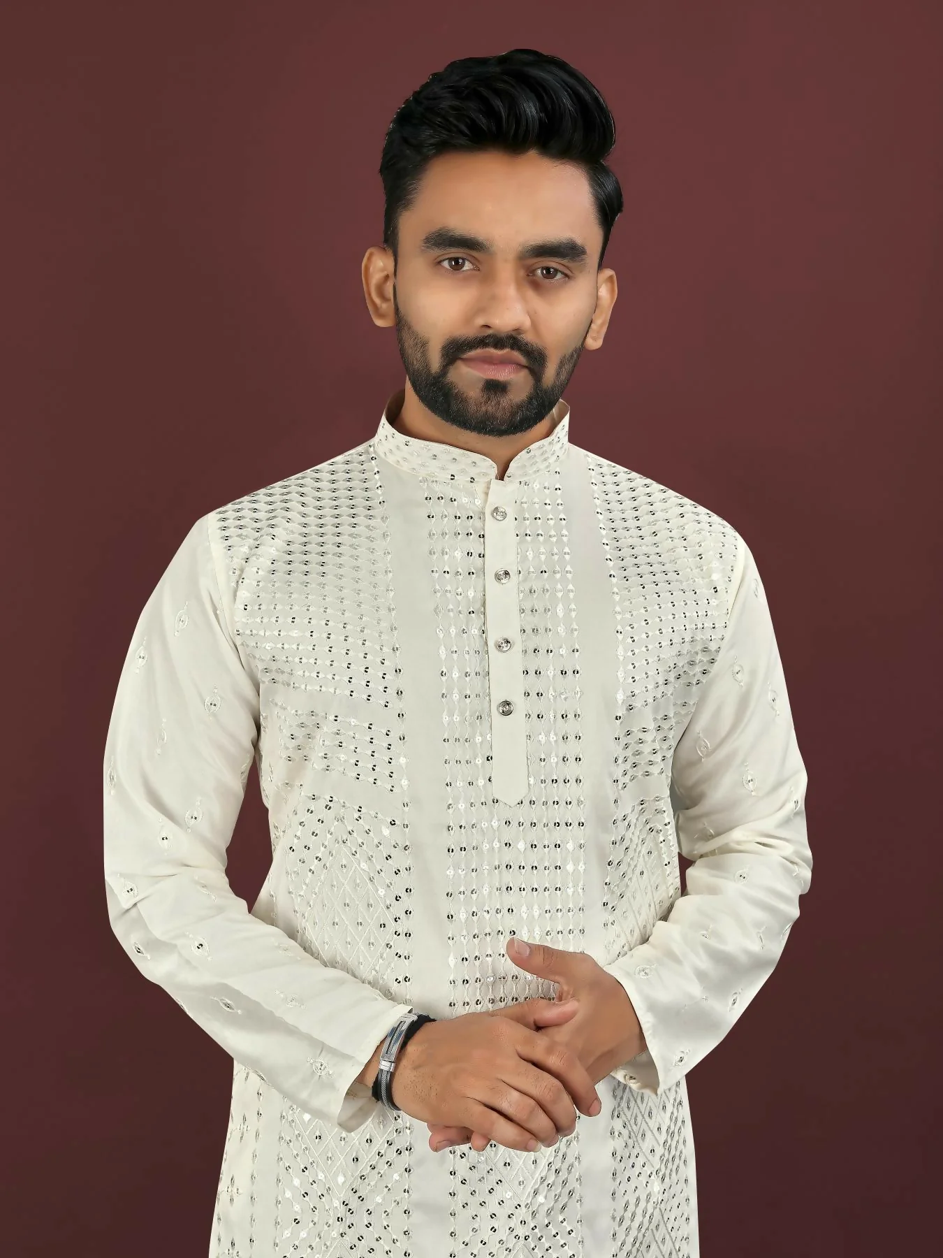 Anaita White Embroidered Silk Straight Kurta - Image 2