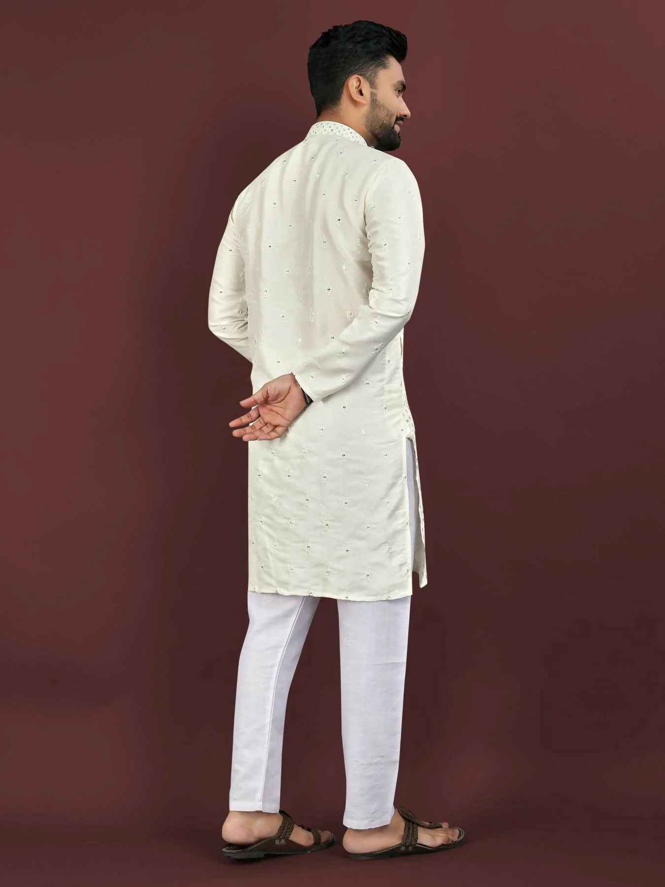 Anaita White Embroidered Silk Straight Kurta - Image 3