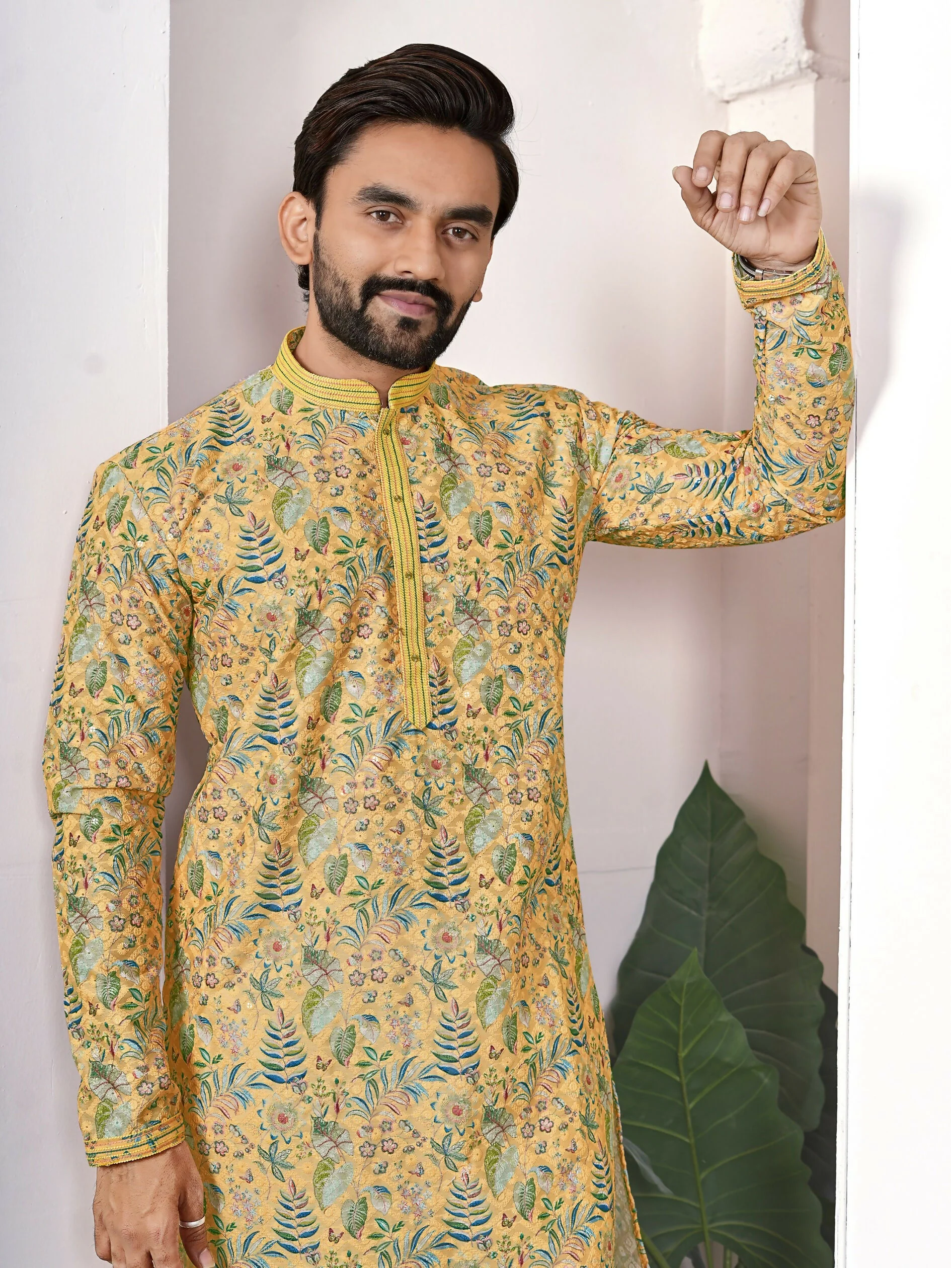 Anaita Yellow Digital Printed Work Cotton Straight Kurta - Image 3