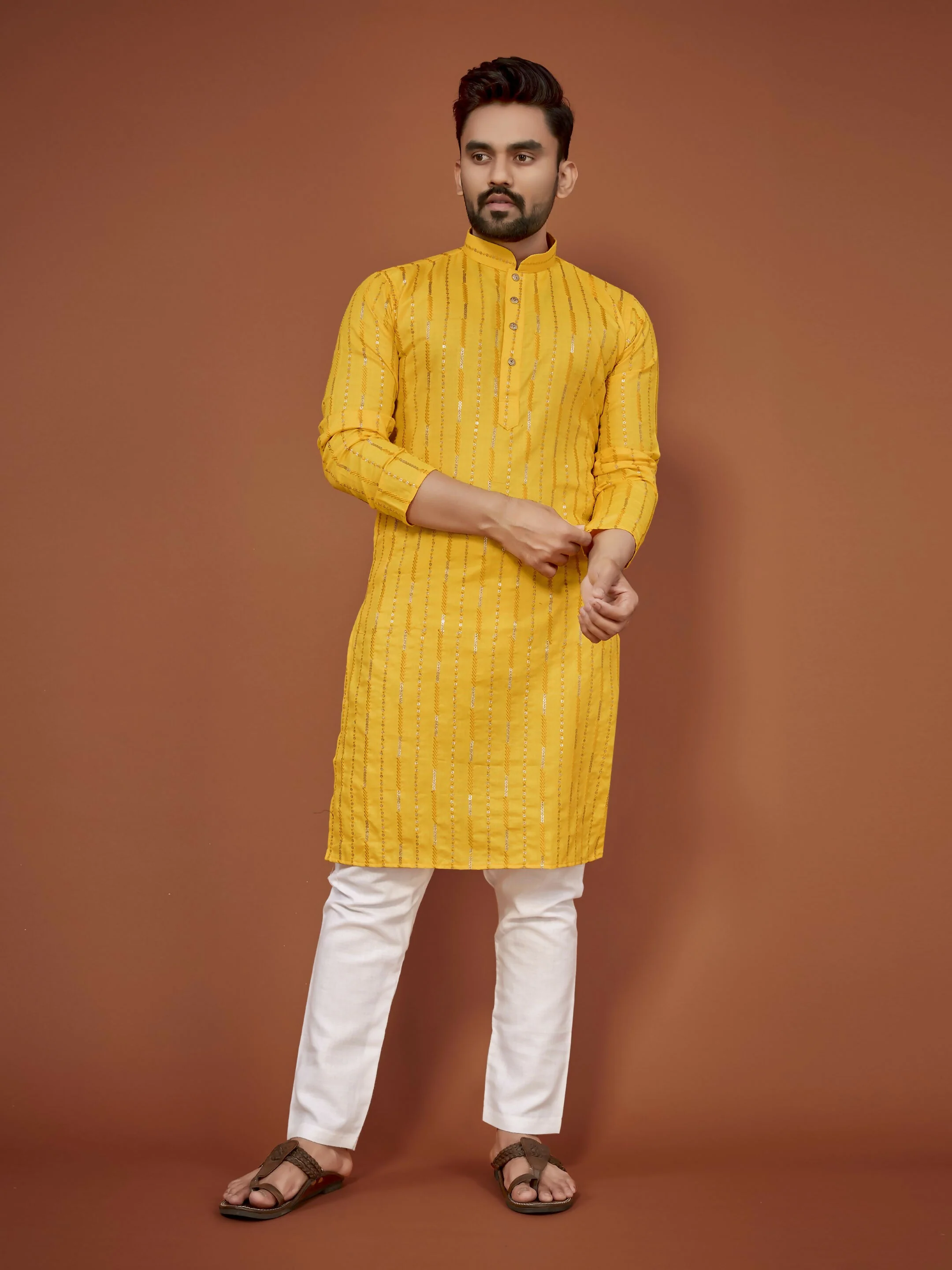 Anaita Yellow Embroidered Cotton Straight Kurta