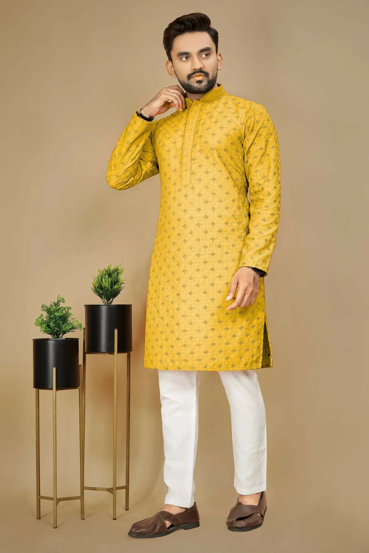 Anaita Yellow Embroidered Rayon Straight Kurta