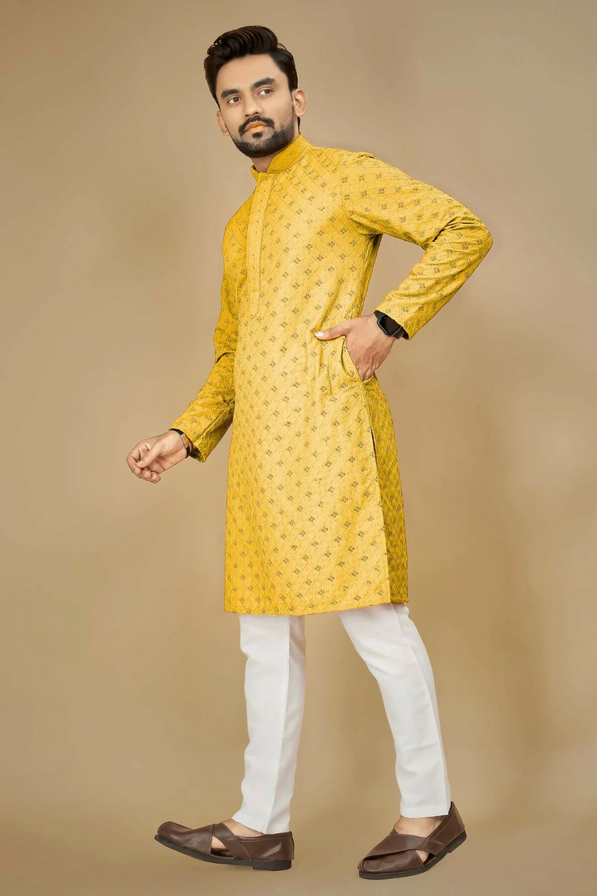 Anaita Yellow Embroidered Rayon Straight Kurta - Image 4