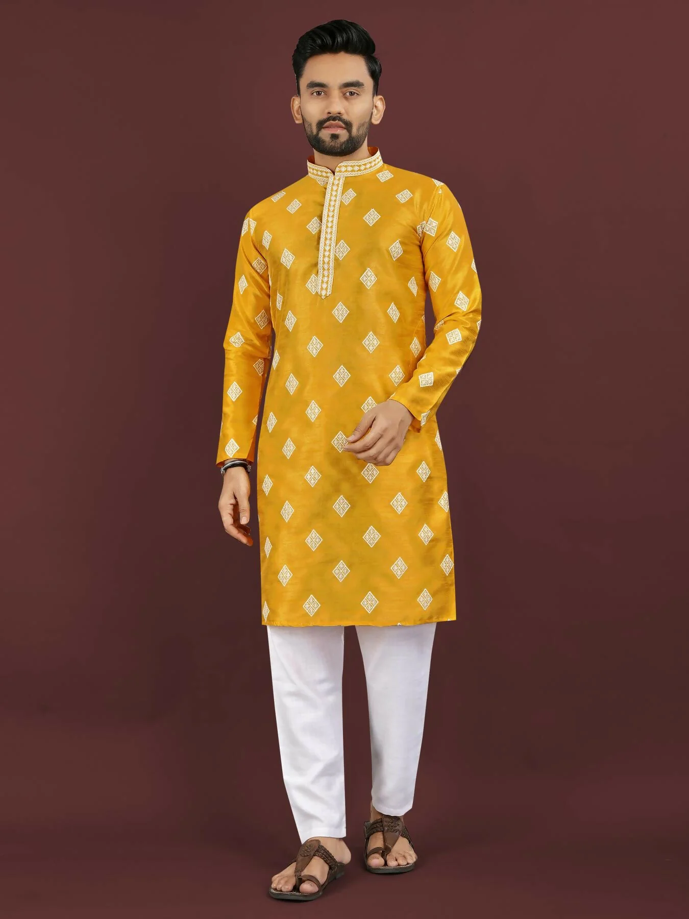 Anaita Yellow Embroidered Silk Straight Kurta - Image 4