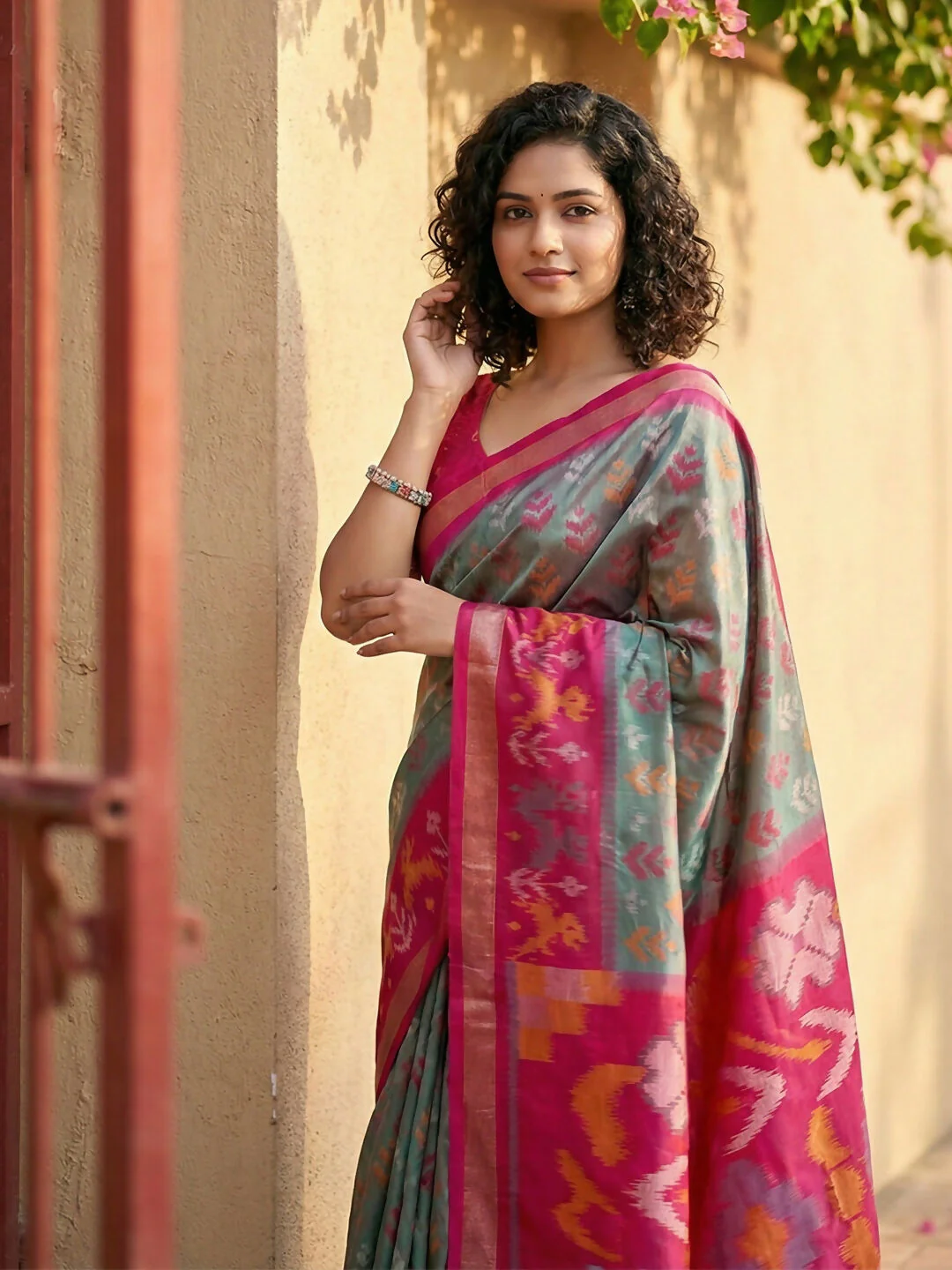 Astita Grey Pochampally Silk Saree - Image 3