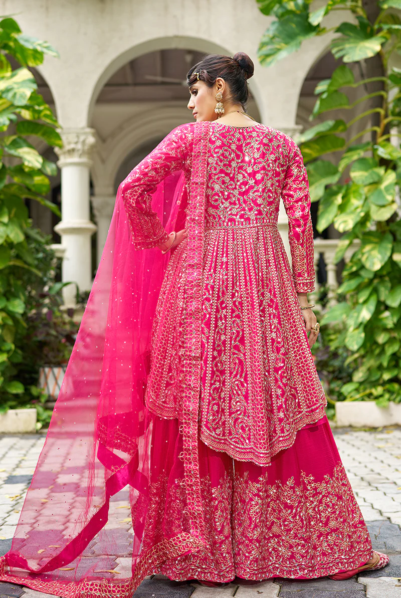 Monjolika Fashion Chinon Embroidered Rani Pink Readymade Palazzo Kameez - Image 4