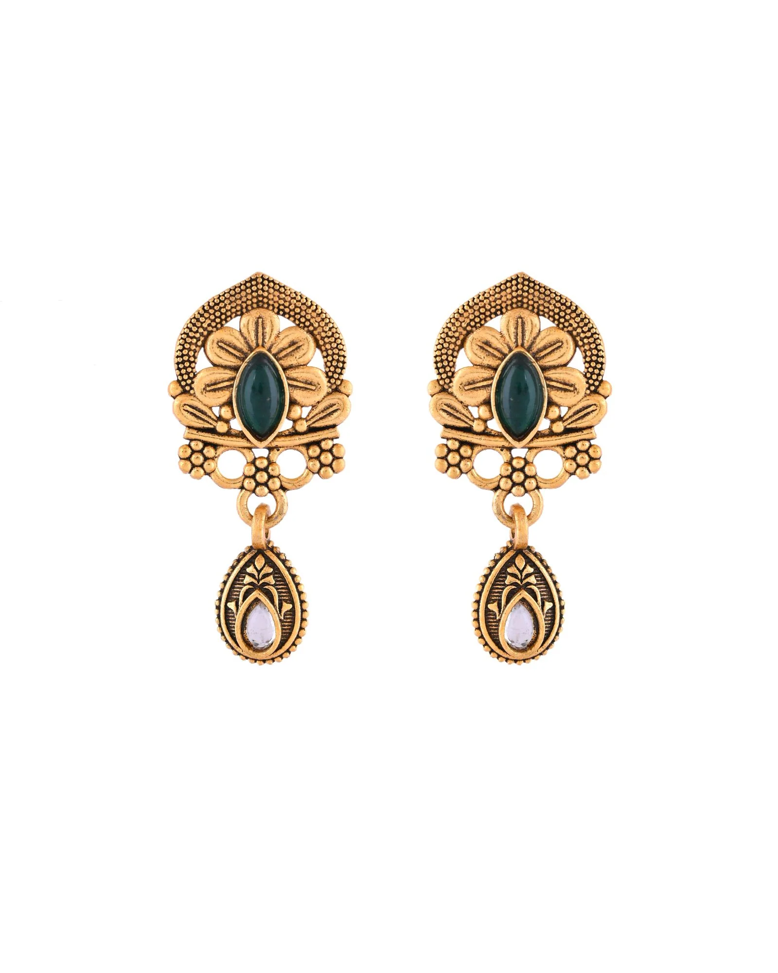 Jewels Nest Antique Gold-Plated Green Stone Temple Mangalsutra Set For Women - Image 6