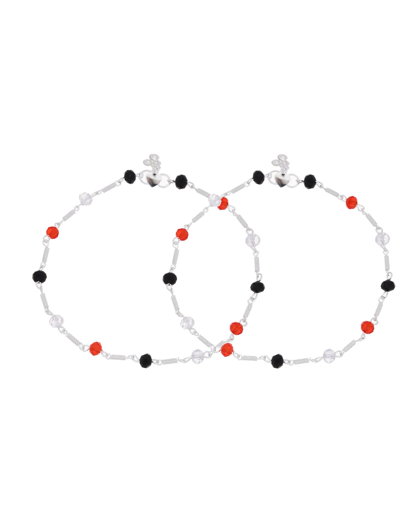 Jewels Nest Bold Tricolor Beaded Silver Anklet With Adjustable Chain Closure - Image 4