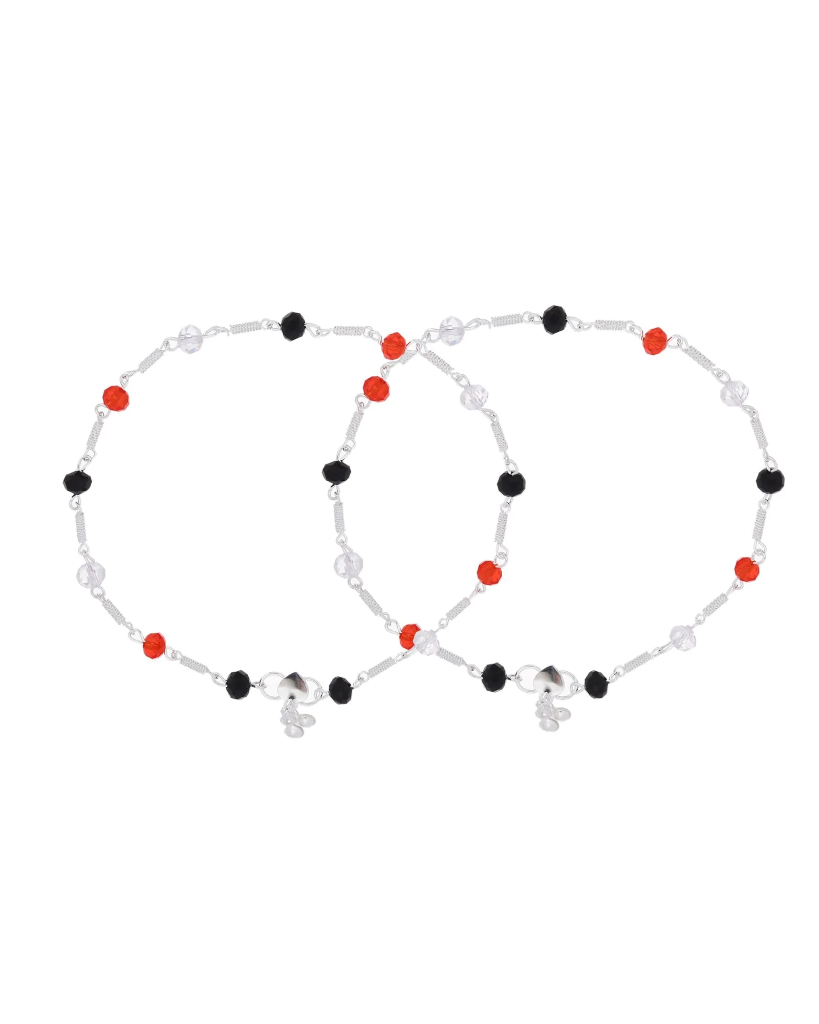 Jewels Nest Bold Tricolor Beaded Silver Anklet With Adjustable Chain Closure - Image 5