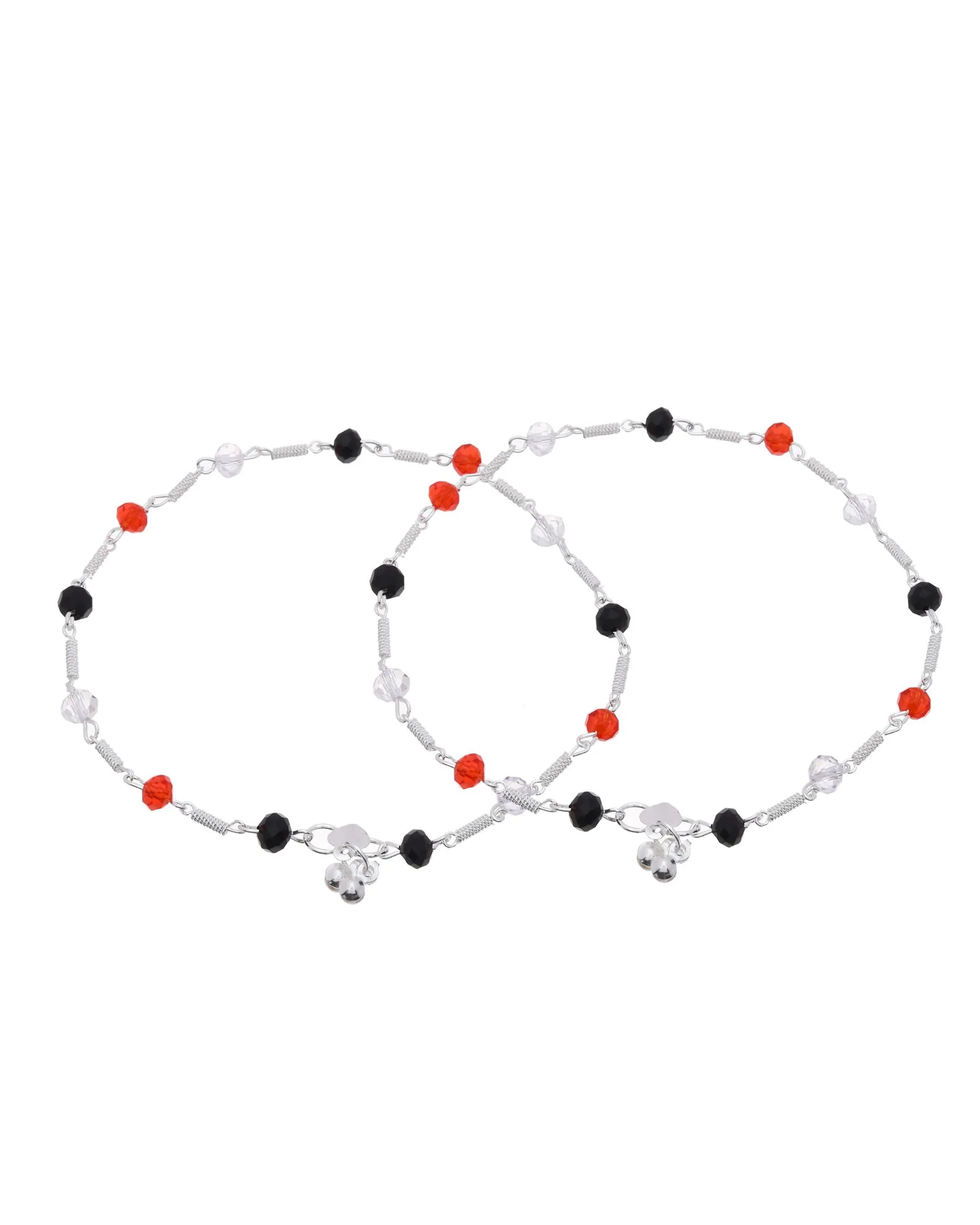 Jewels Nest Bold Tricolor Beaded Silver Anklet With Adjustable Chain Closure - Image 6