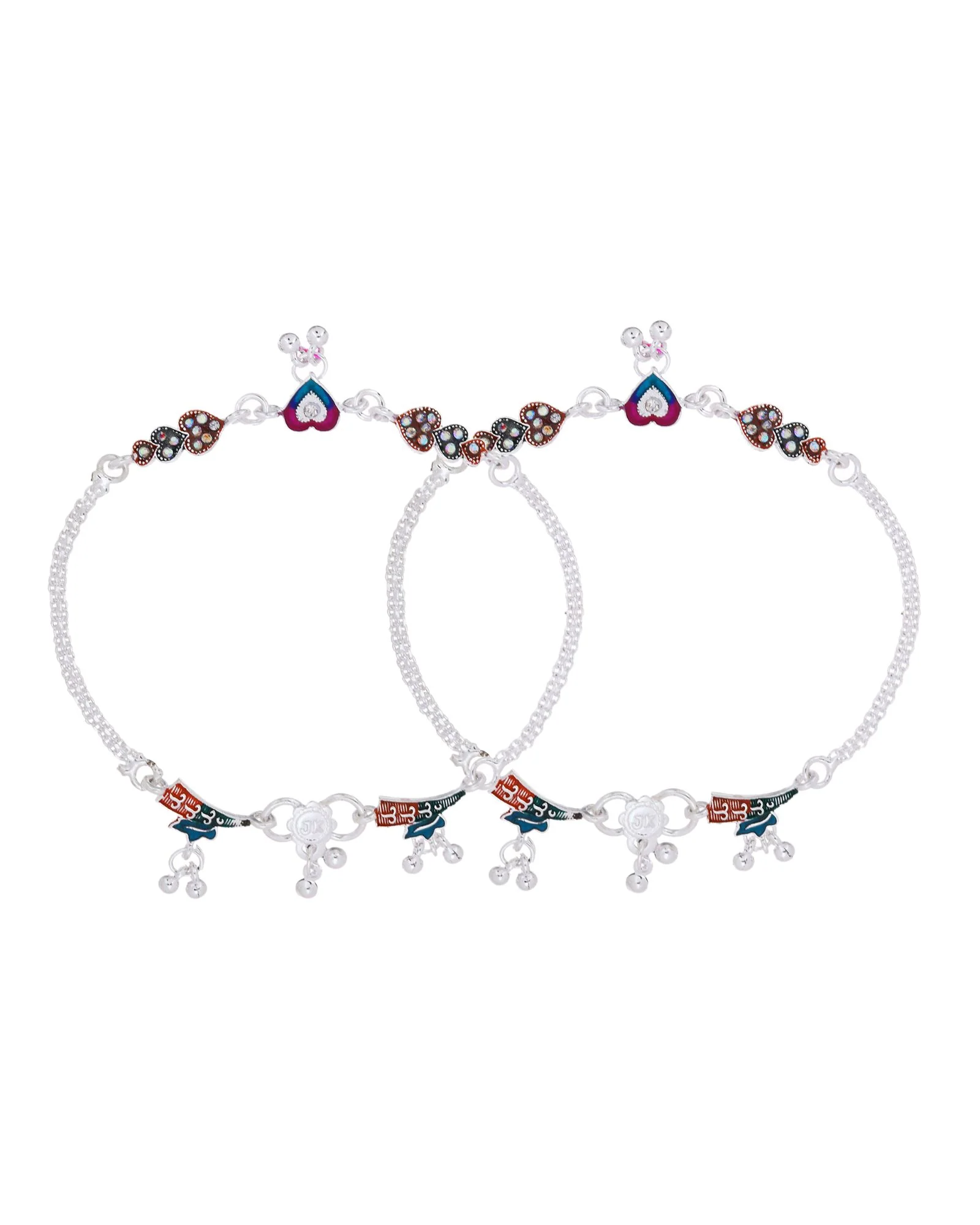 Jewels Nest Celebration Heart Silver Anklet With Enamel Accents And Twin Bell Charm - Image 5