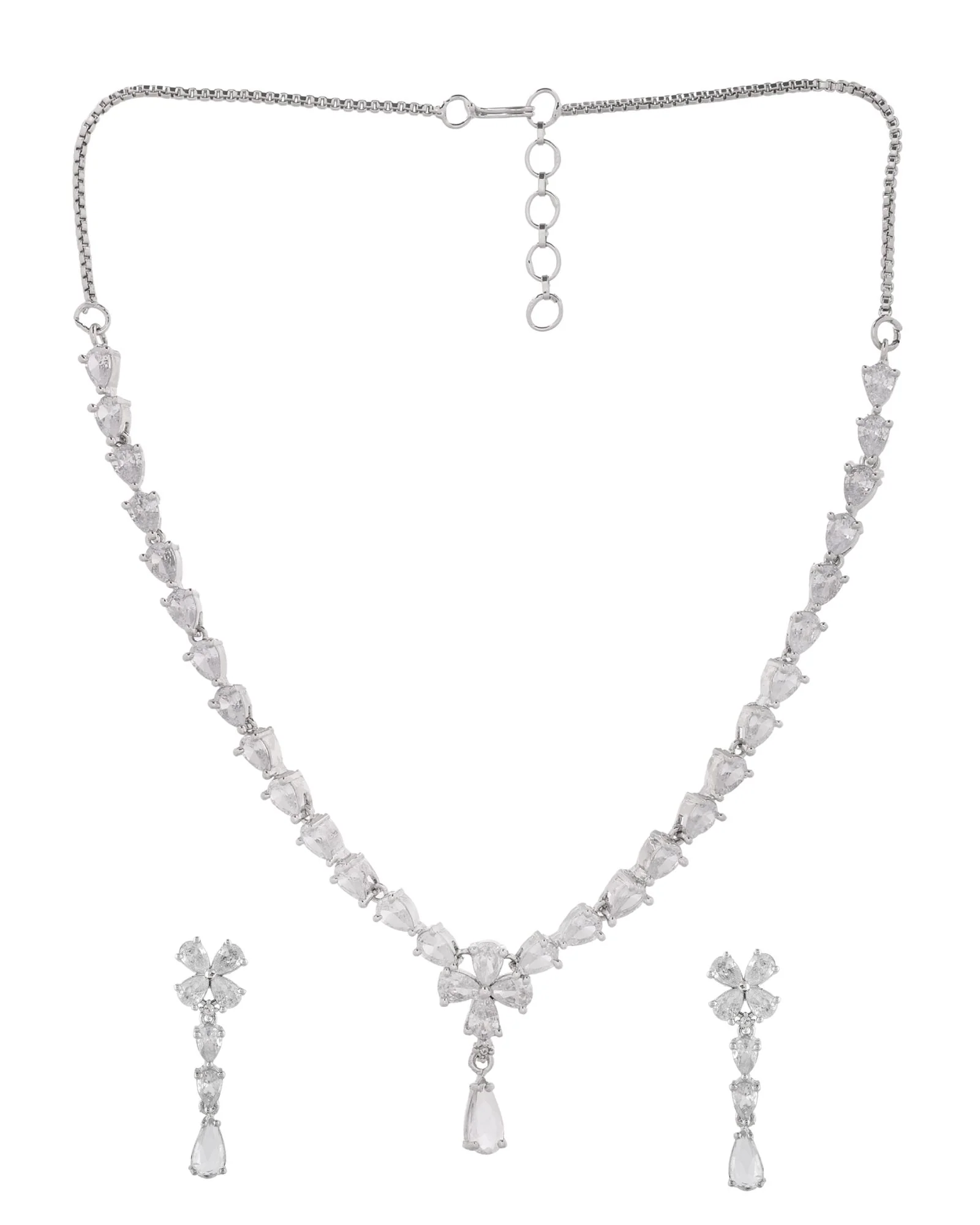 Jewels Nest Classic Diamond-Style Floral Necklace Set With Drop Earrings - Image 3