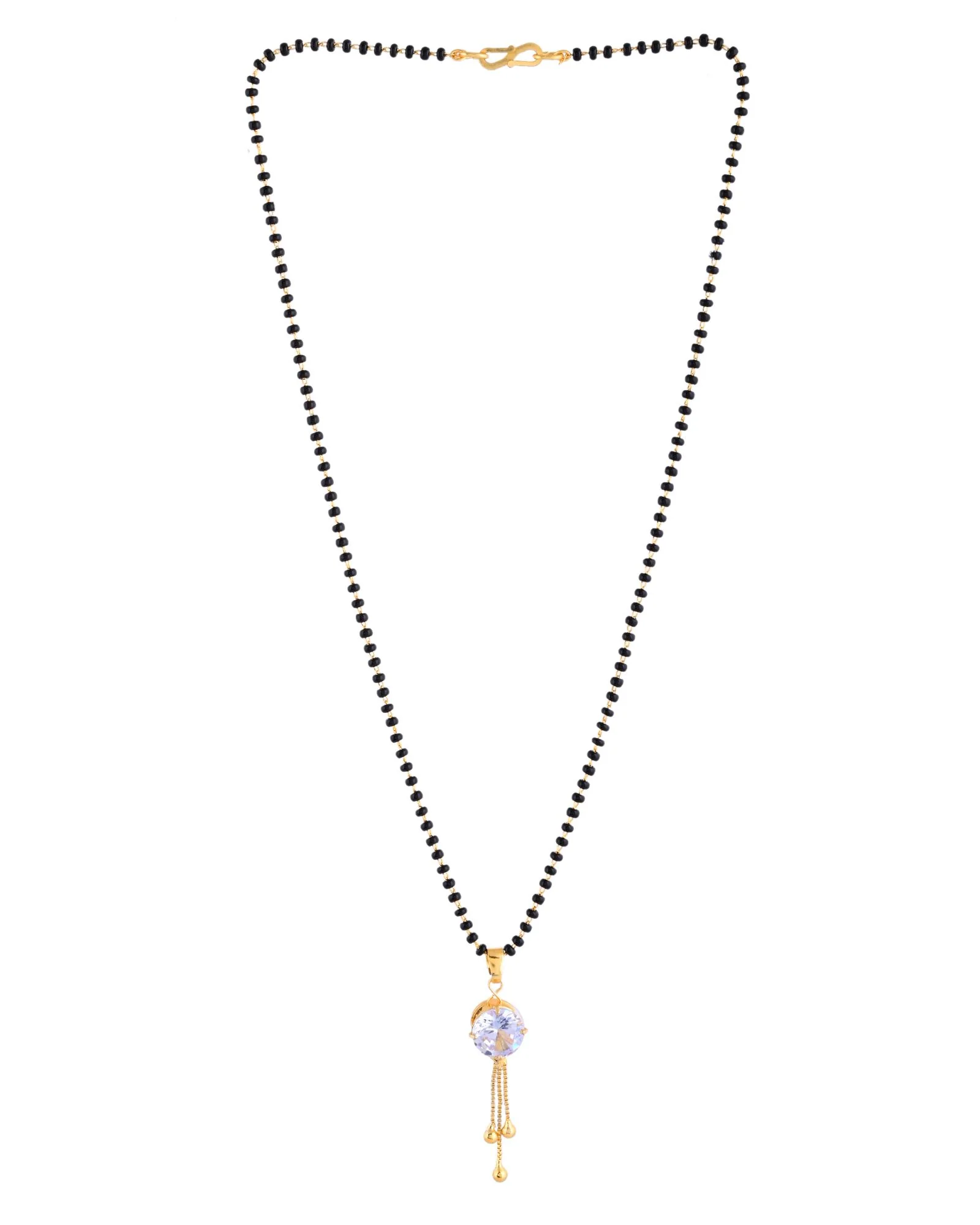 Jewels Nest Classic Gold-Tone White Stone Mangalsutra With Single Drop Tassel Pendant - Image 3